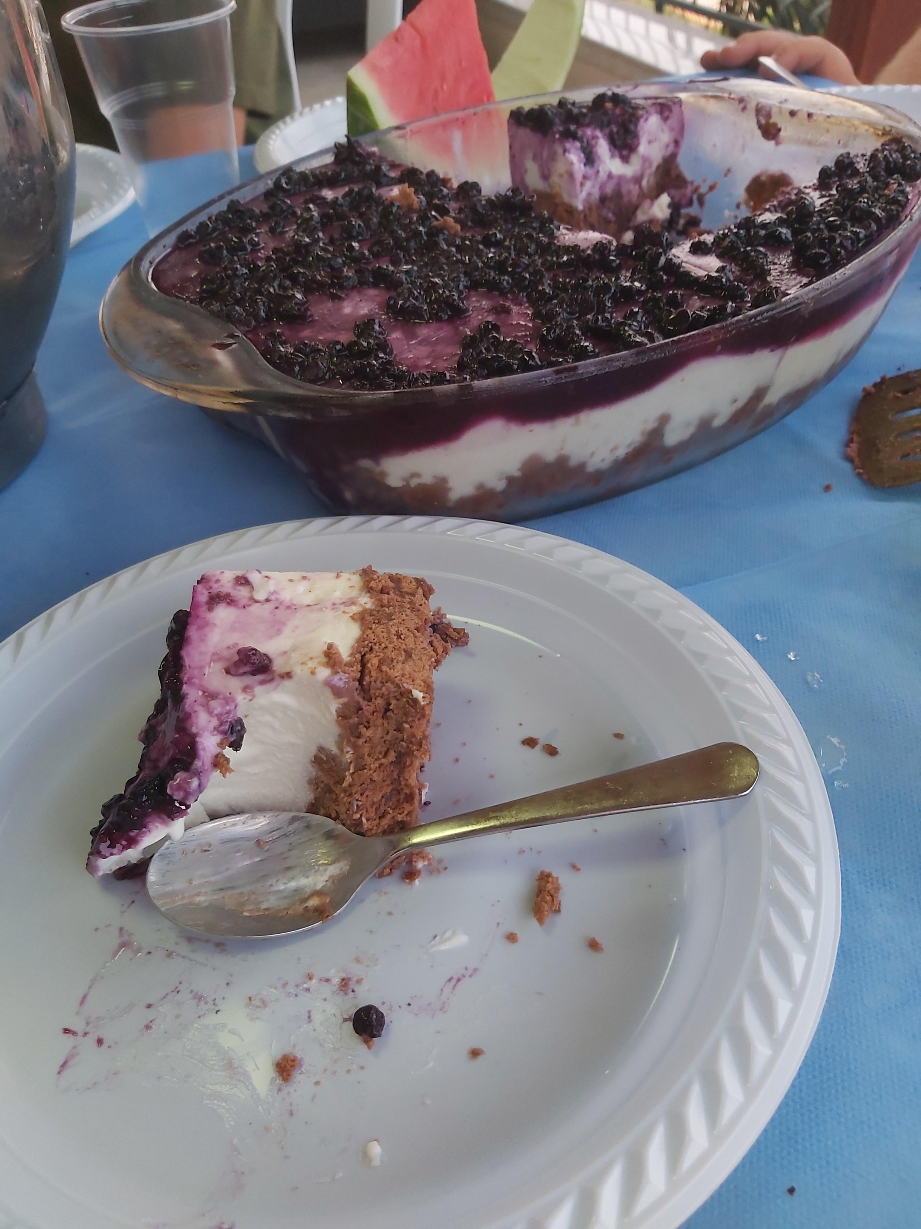 Classic cheesecake with blueberry jam r/FoodPorn