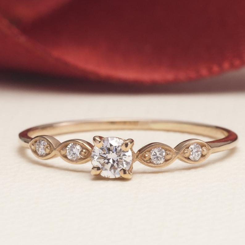 Dainty Simple Engagement Ring (Nature Diamonds and 14K Gold) r/artstore