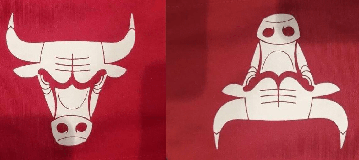 The NBA Chicago Bull's team logo upside down looks like Urgot r