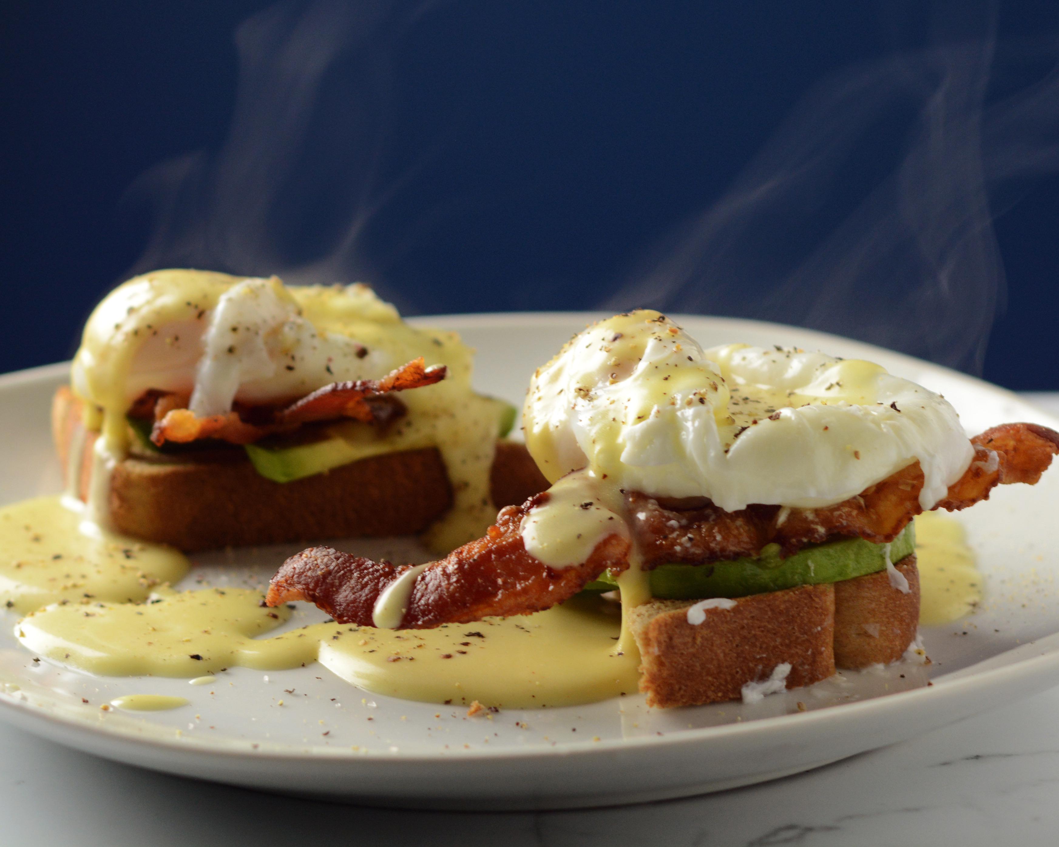 Keto Eggs Benedict. Made with Aldi carb free bread, bacon, avocado
