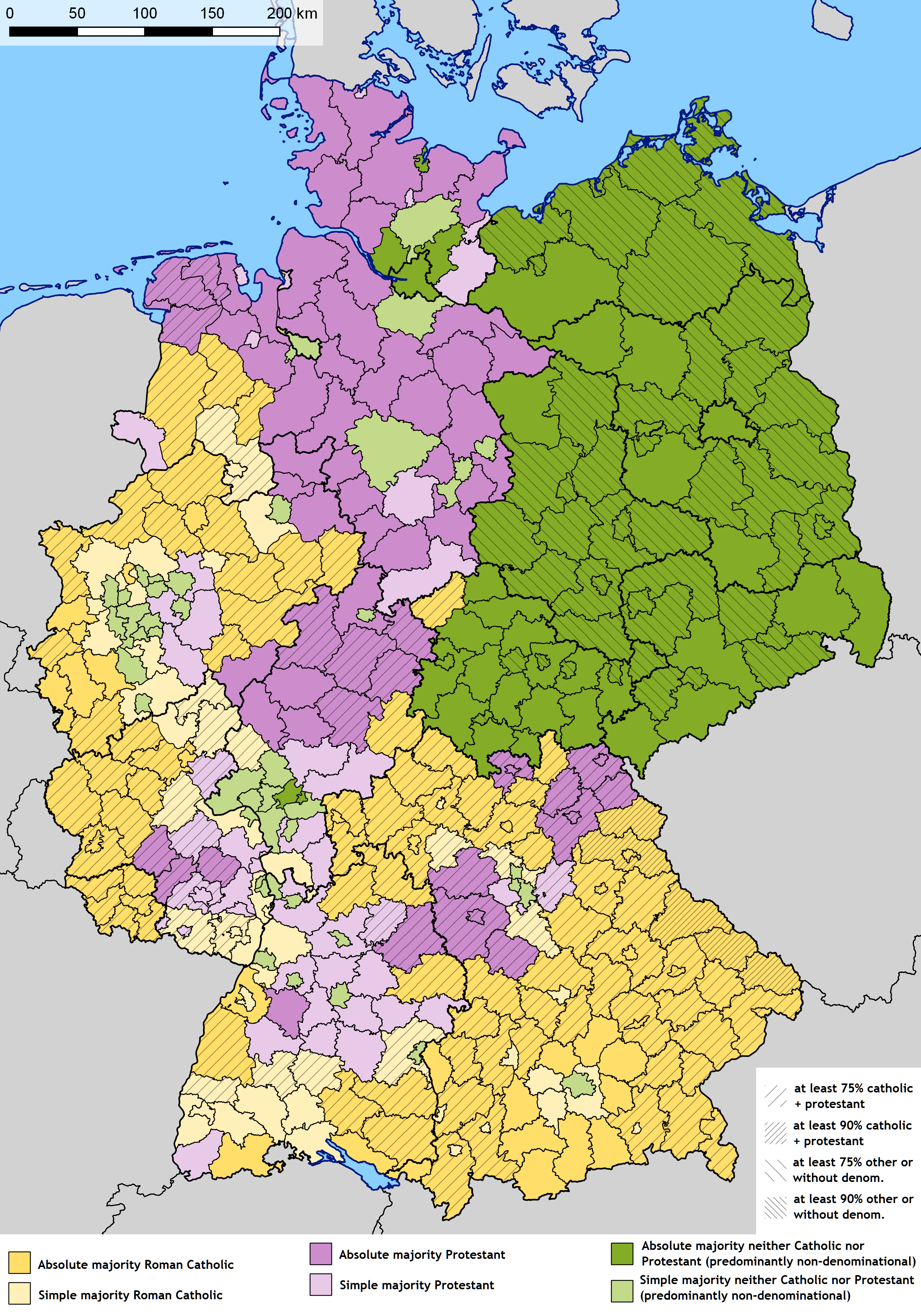 Religion Deutschland Karte Predominant Religions by Districts of Germany but detailed and typo