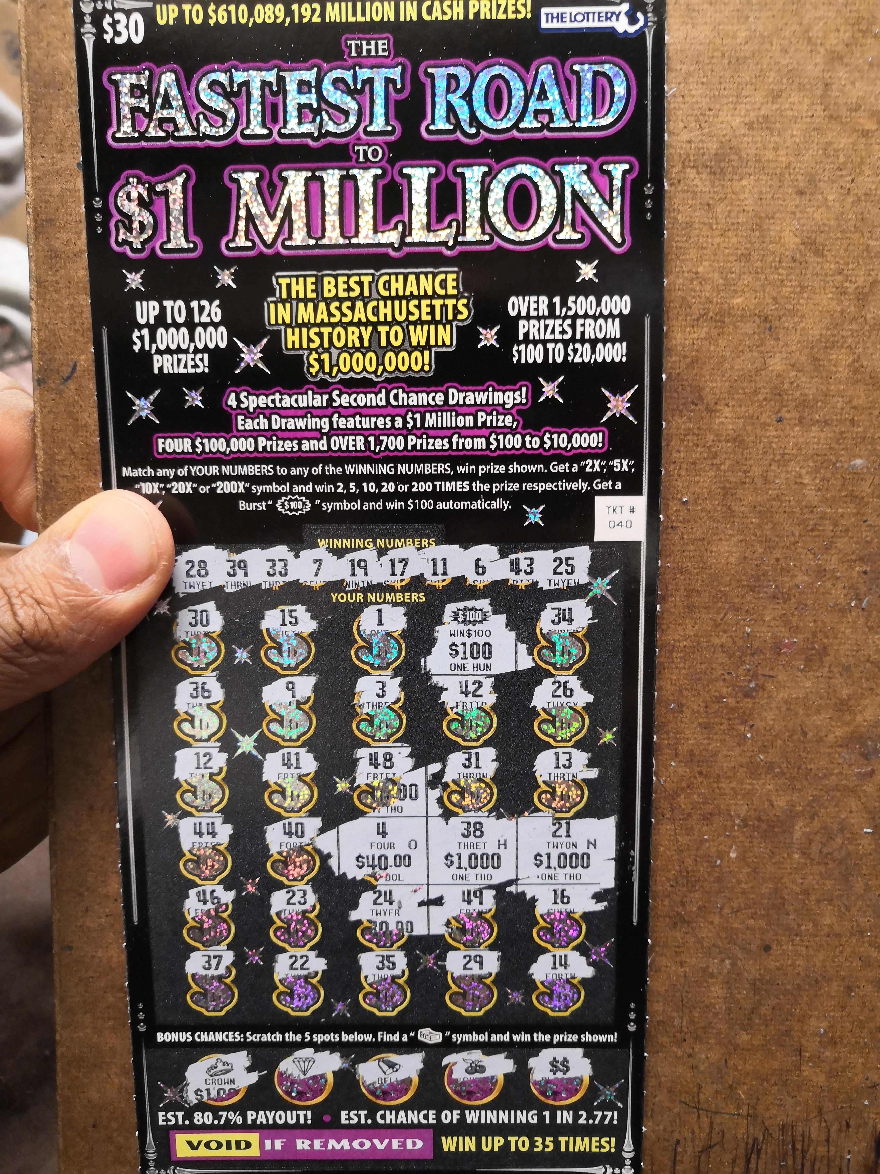 Won 100 on this 30 ticket (MA lottery) r/Lottery