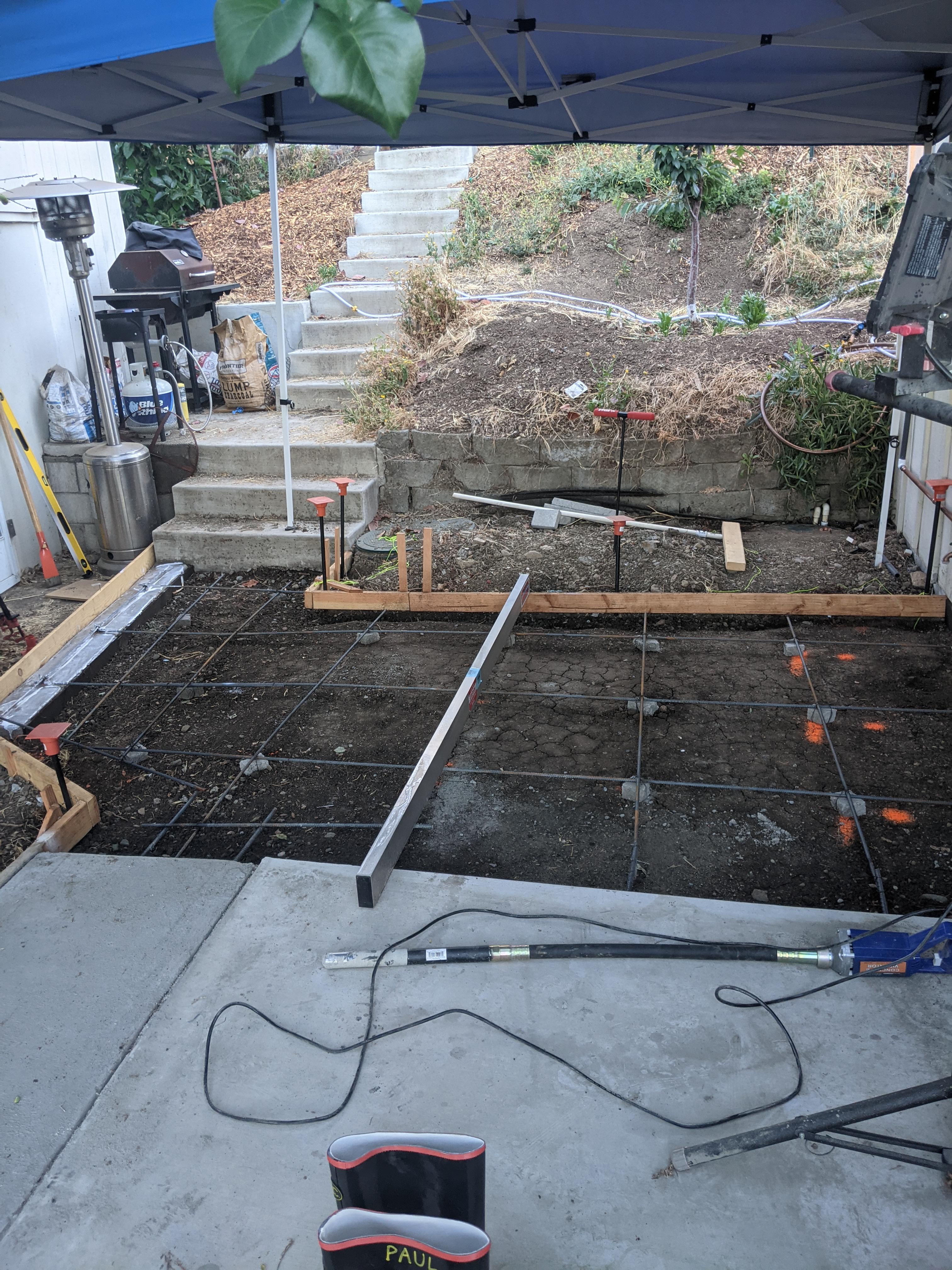 Hand mixing deck footings Concrete