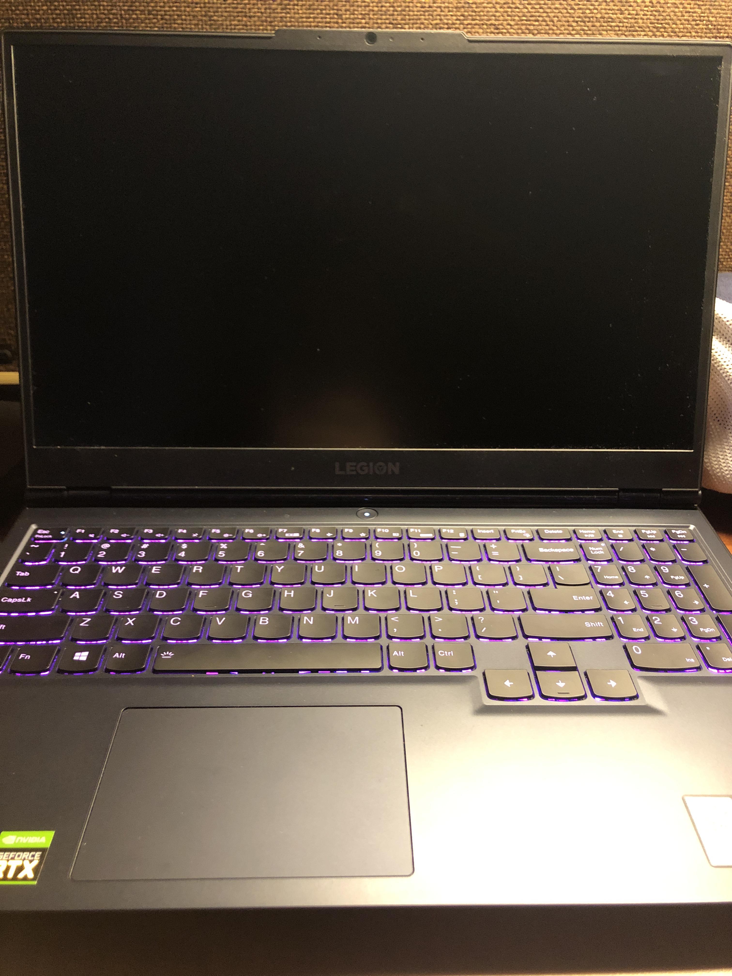 Legion 5 will turn on (lights, fans, etc) but the screen stays black