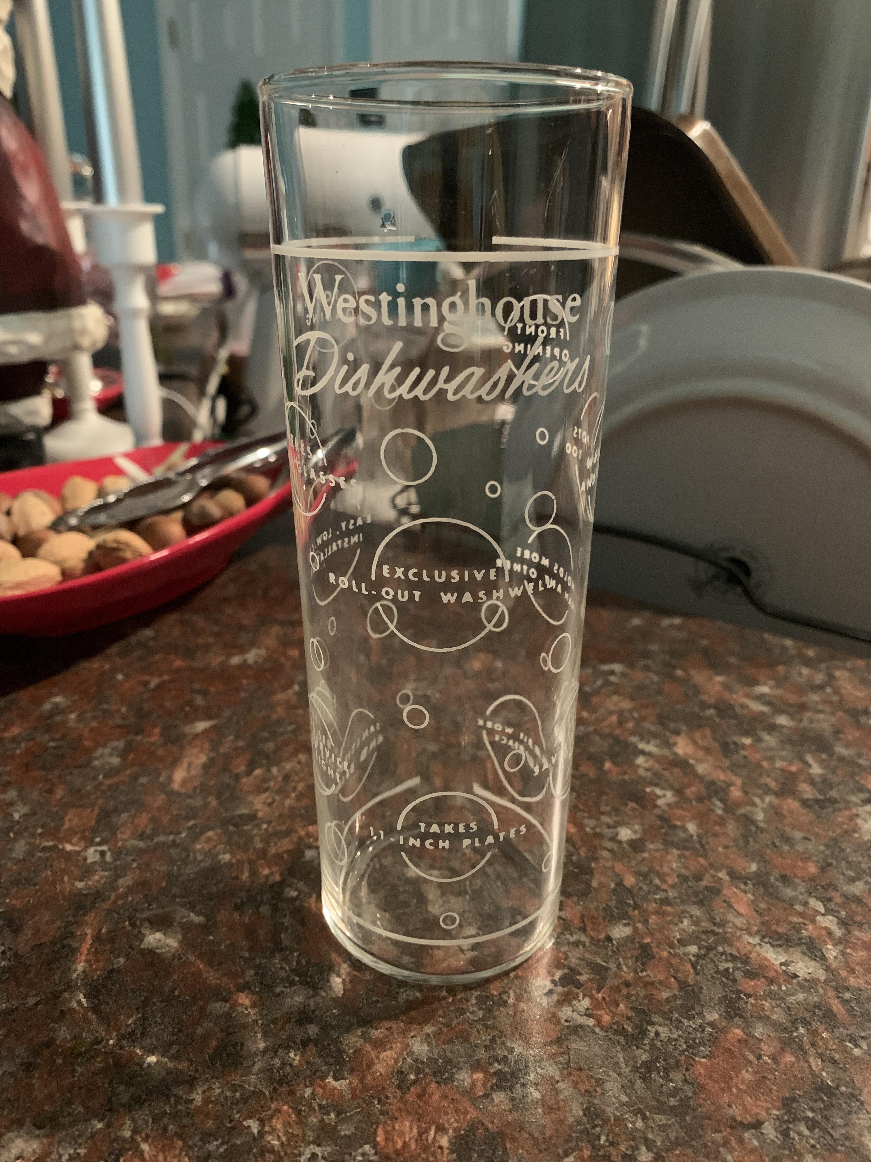 Any idea the era of this “Westinghouse Dishwashers” advertising glass