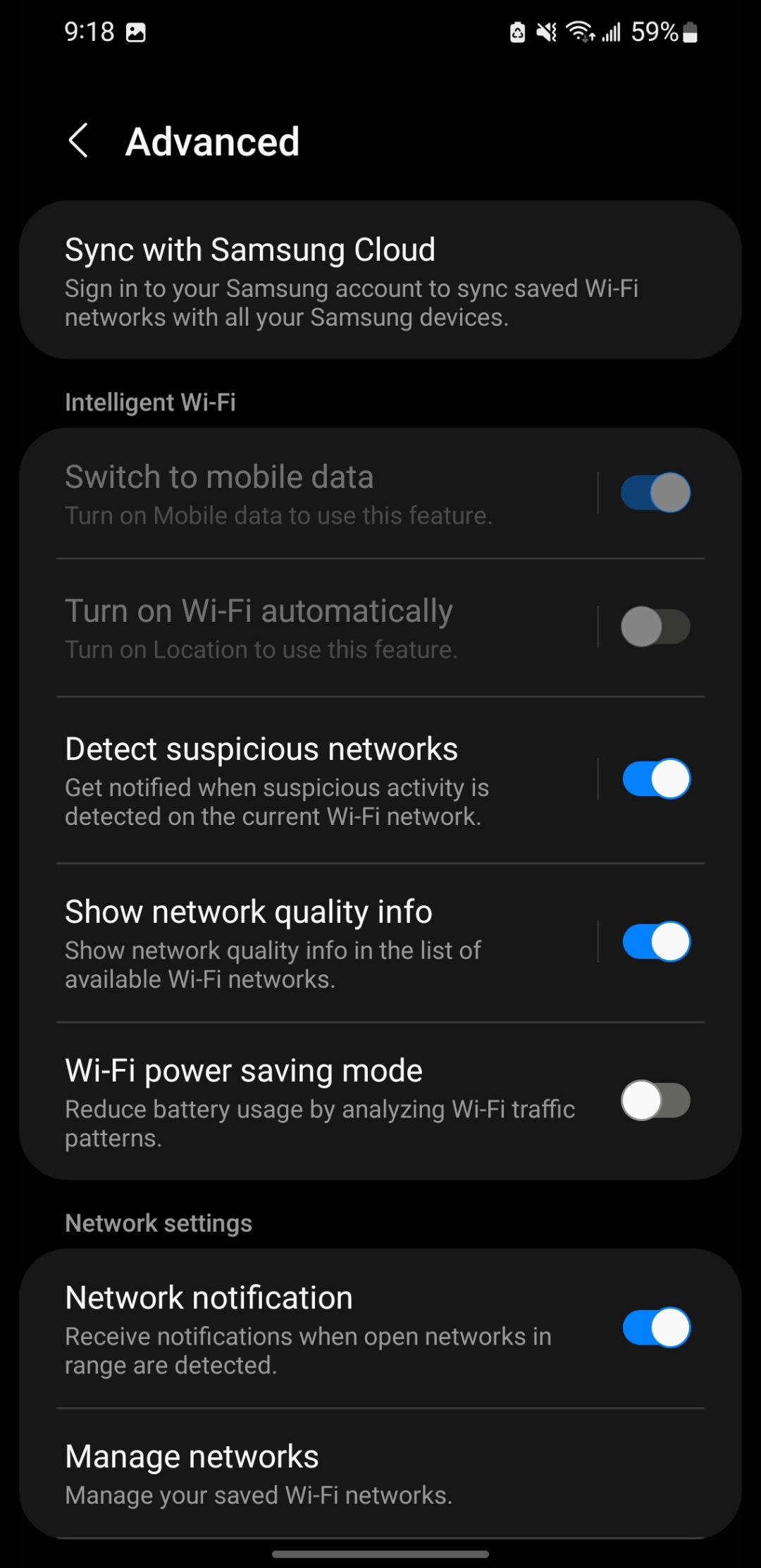 Switch to mobile data option is not accessible under intelligent wifi