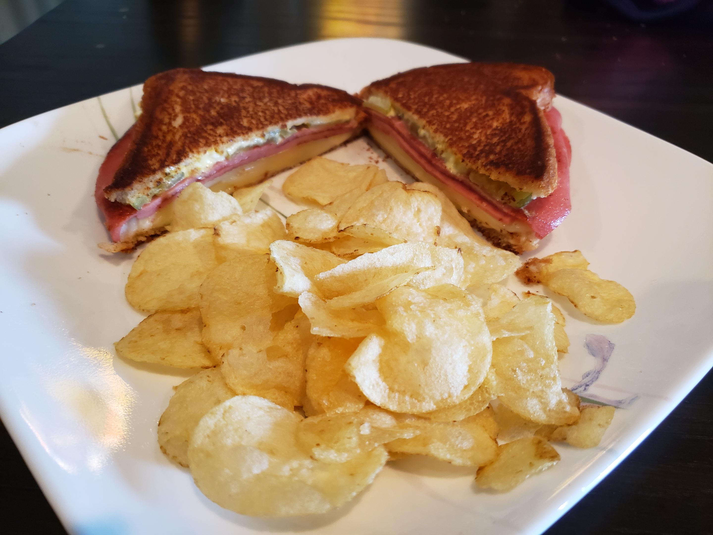 [Homemade] Fried bologna with swiss, pickles, mayo, mustard on toasted