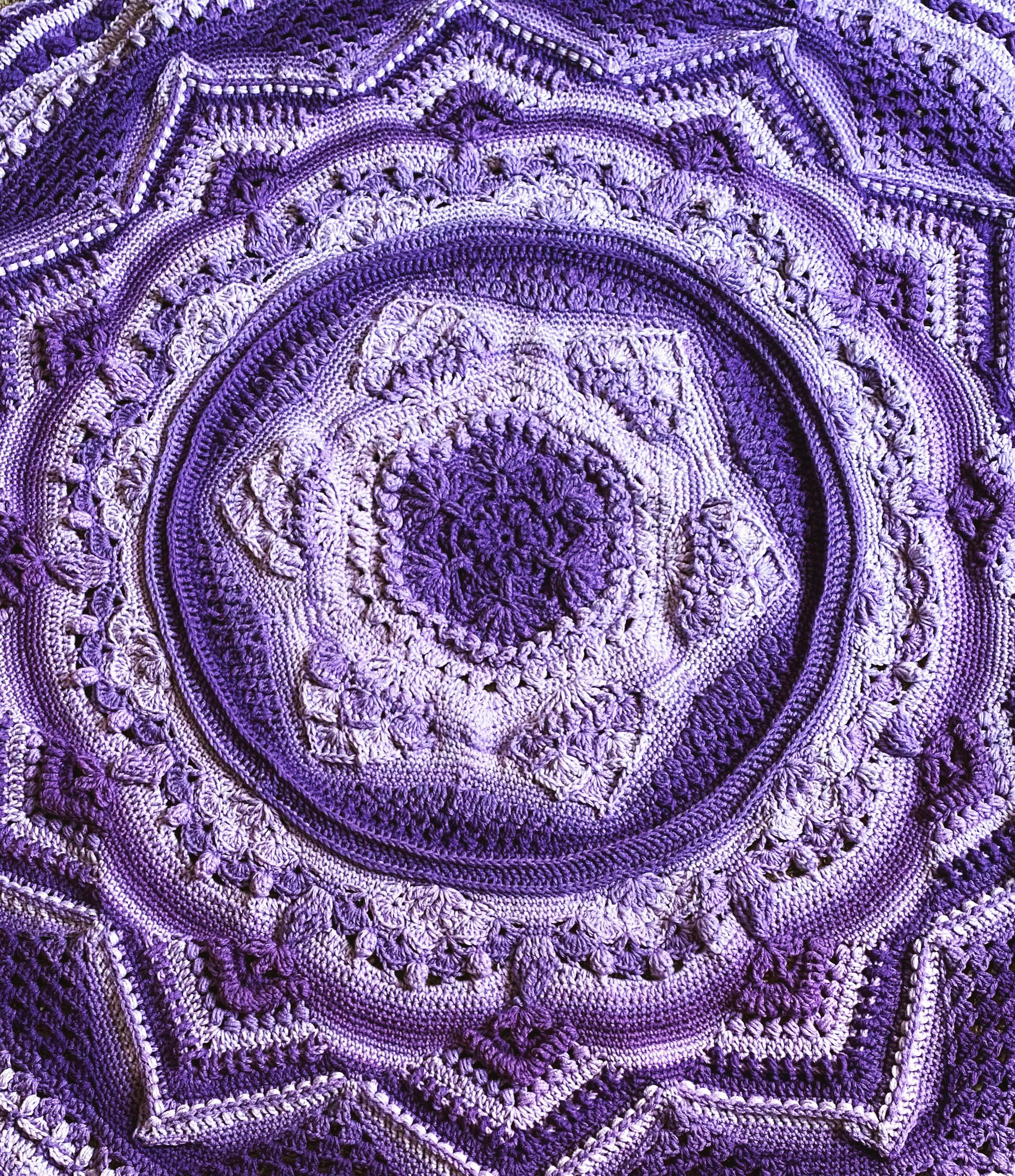 WIP of Helen Shrimpton’s “Sacred Space” blanket! Using Red Heart Ombré