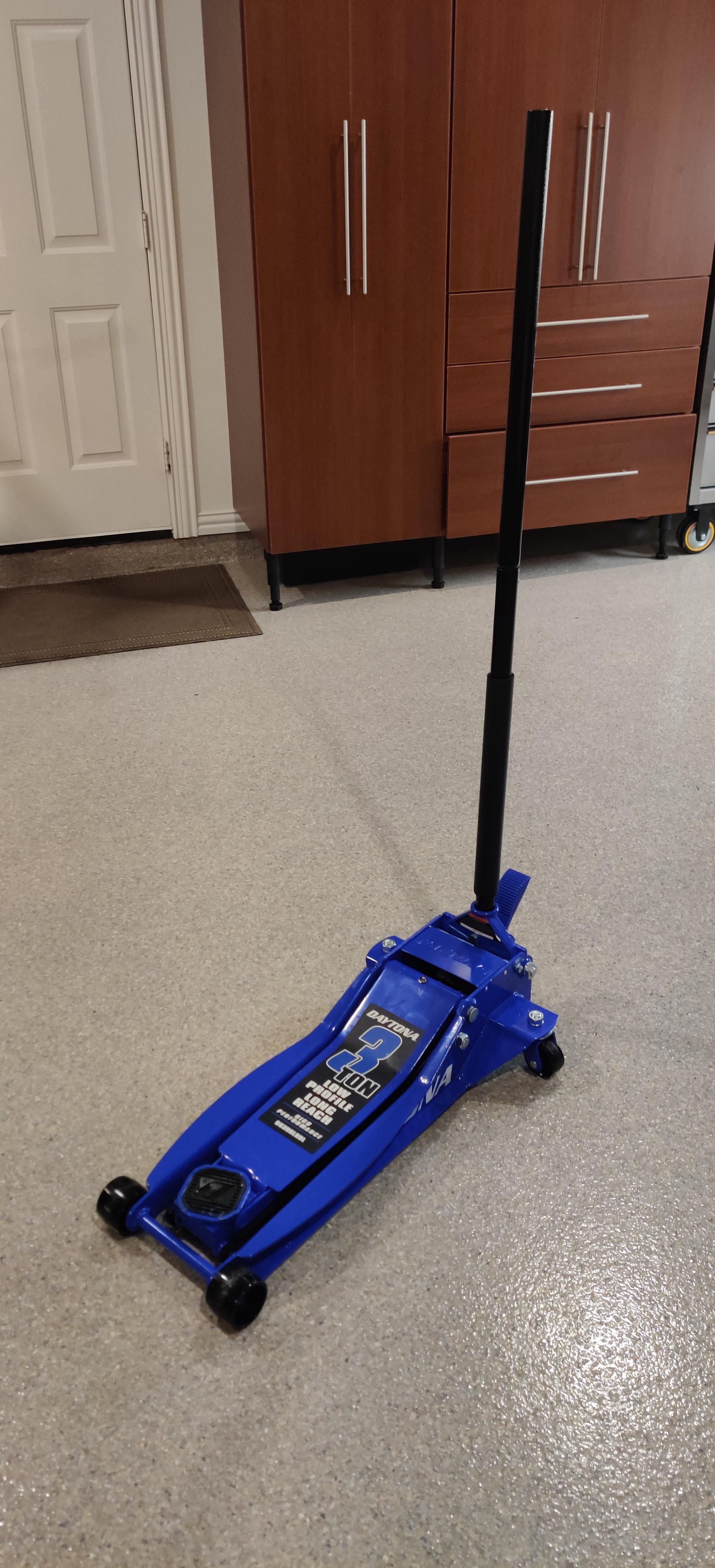 Old floor jack wouldn't fit under the car. Solution...Daytona LP/LR in the new blue color. r