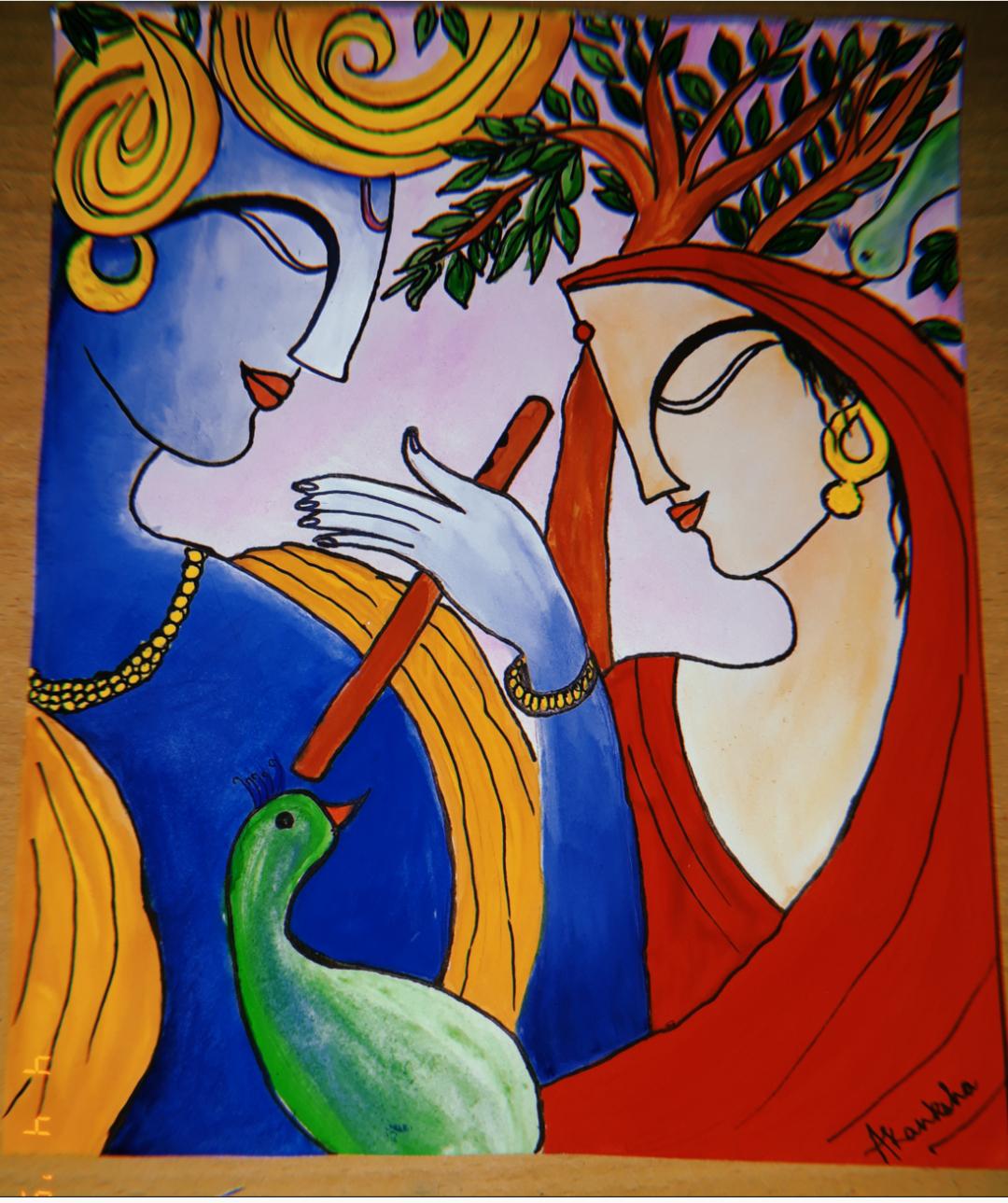 Radha krishna ,me , an indian culture god art using watercolors and
