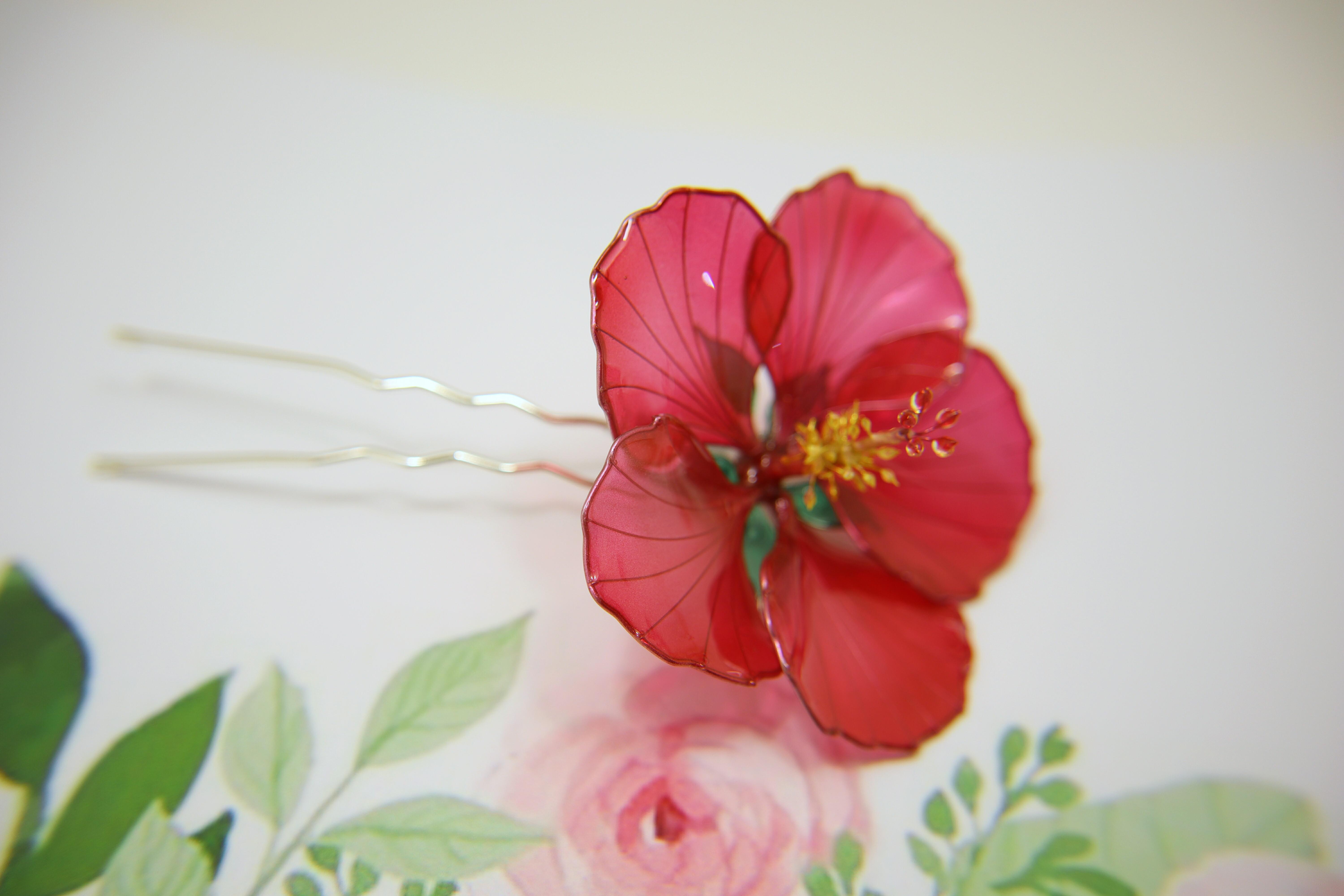 Hibiscus flower hair pin r/handmade