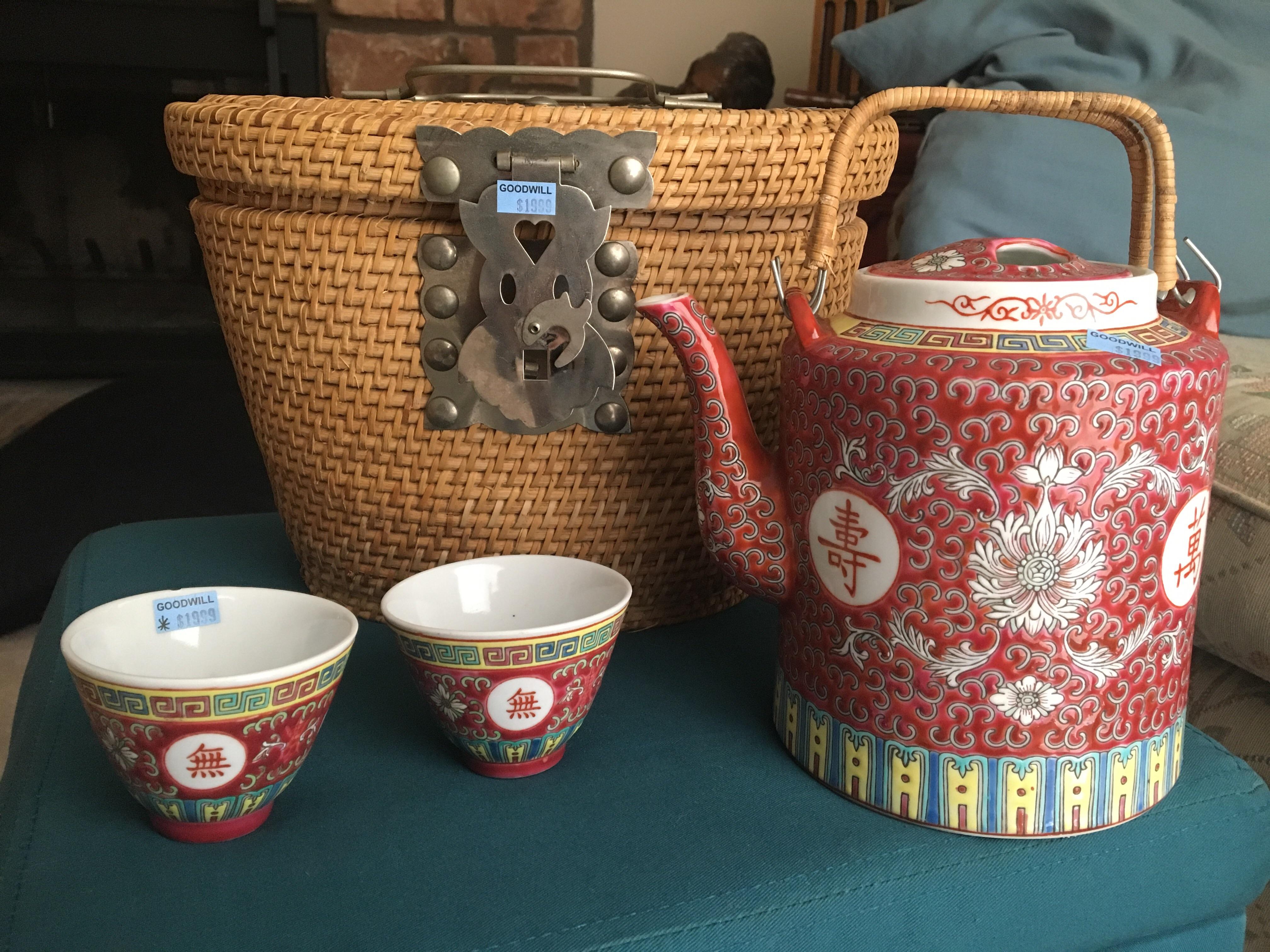Chinese tea set with locking basket. No idea if it's authentic, but it