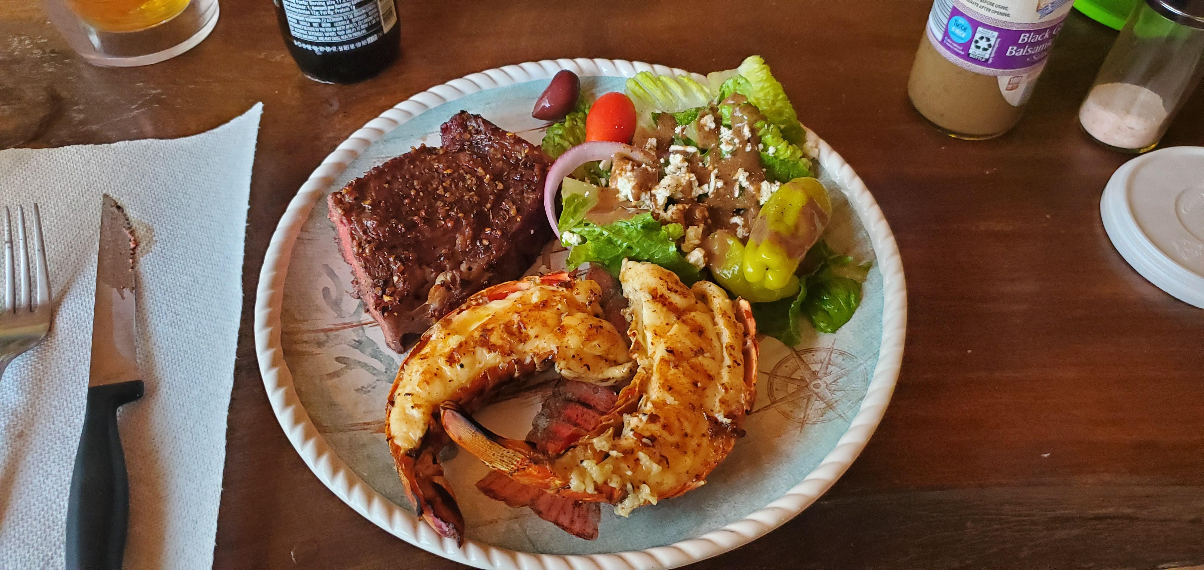 Steak, Salad and fresh Key West Lobster r/FoodPorn