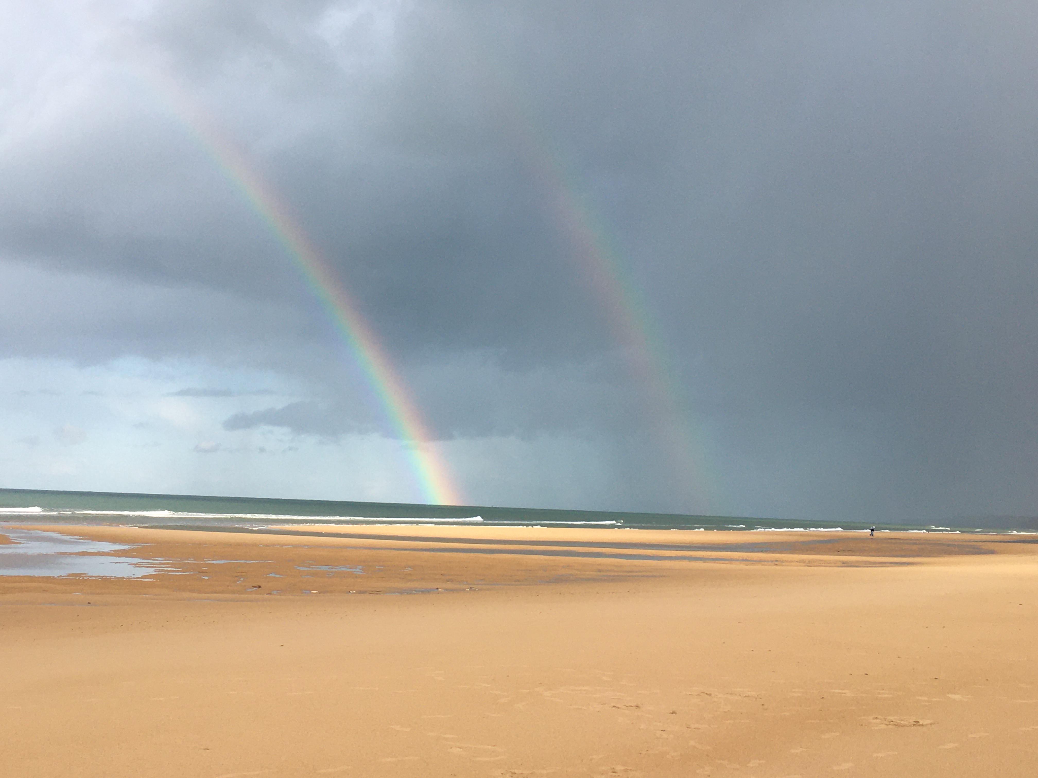 Double rainbow at Omaha Beach, Normandy, taken in november r/natureporn