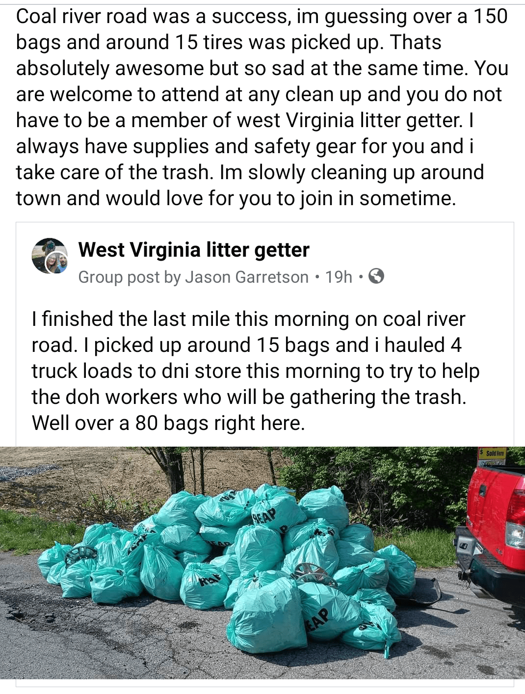 Coal river road in st.albans wv Kanawha co was a great day. r