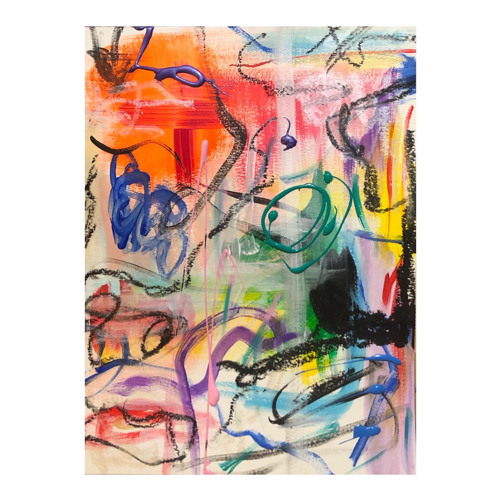 acrylic & oil stick on paper 9”x12” r/painting