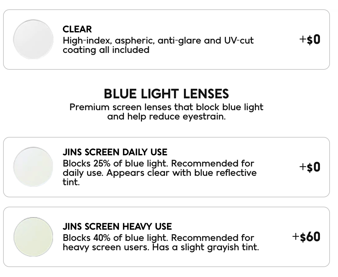 JINS lenses options r/glasses
