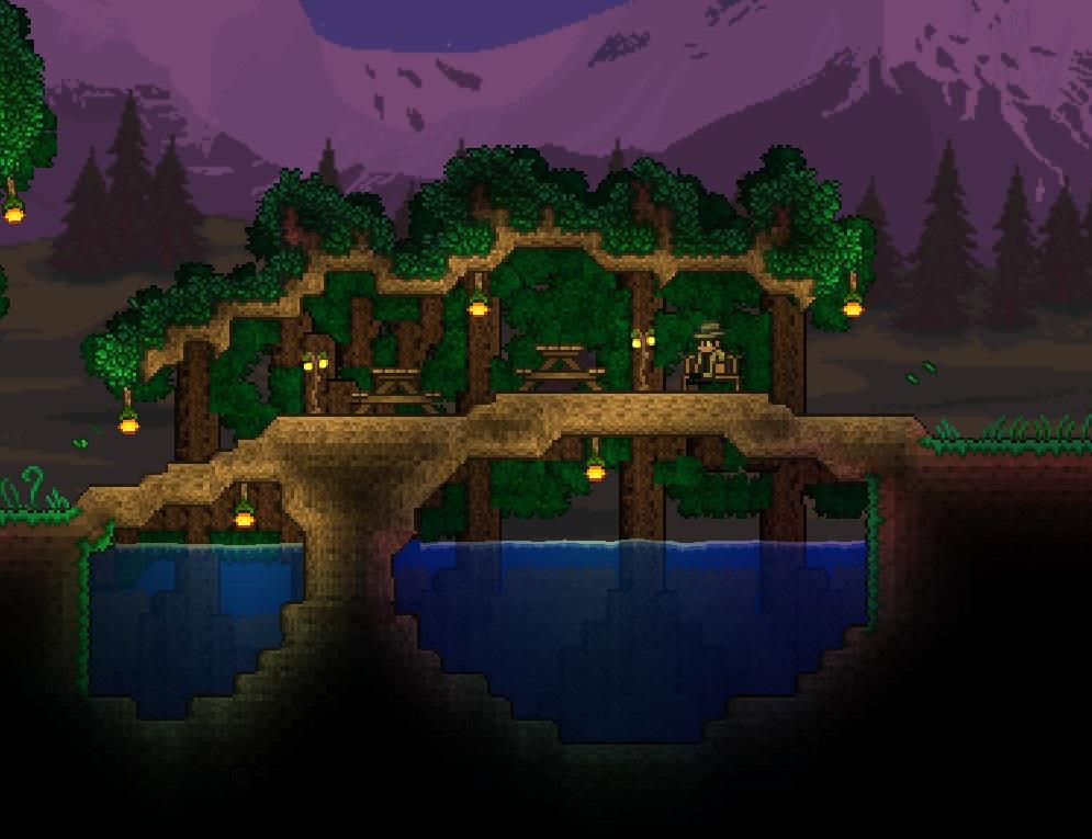 I'm really proud of this Living Wood bridge I made r/Terraria