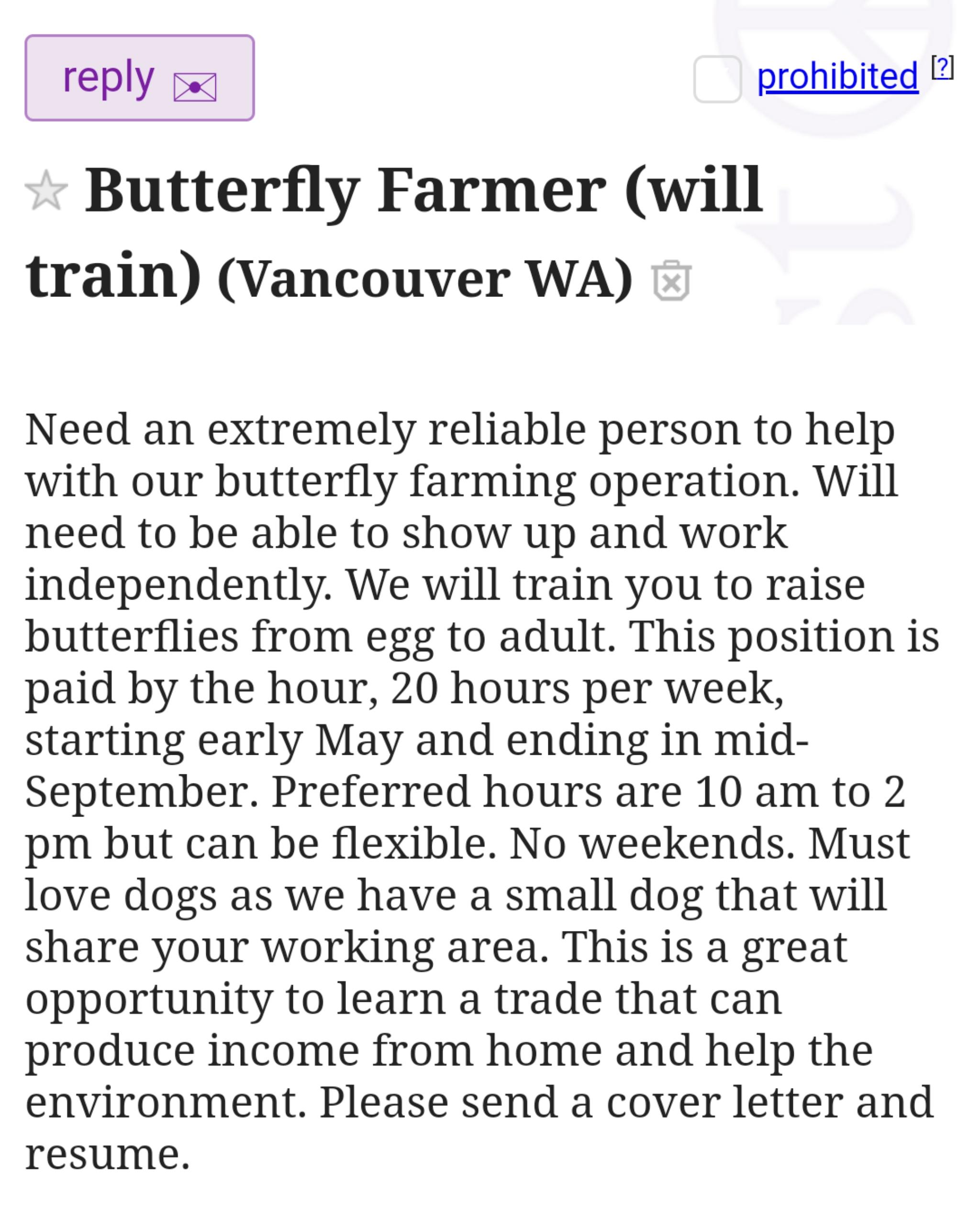 I found a cool "odd" job on Craigslist just now. Let's go farm some