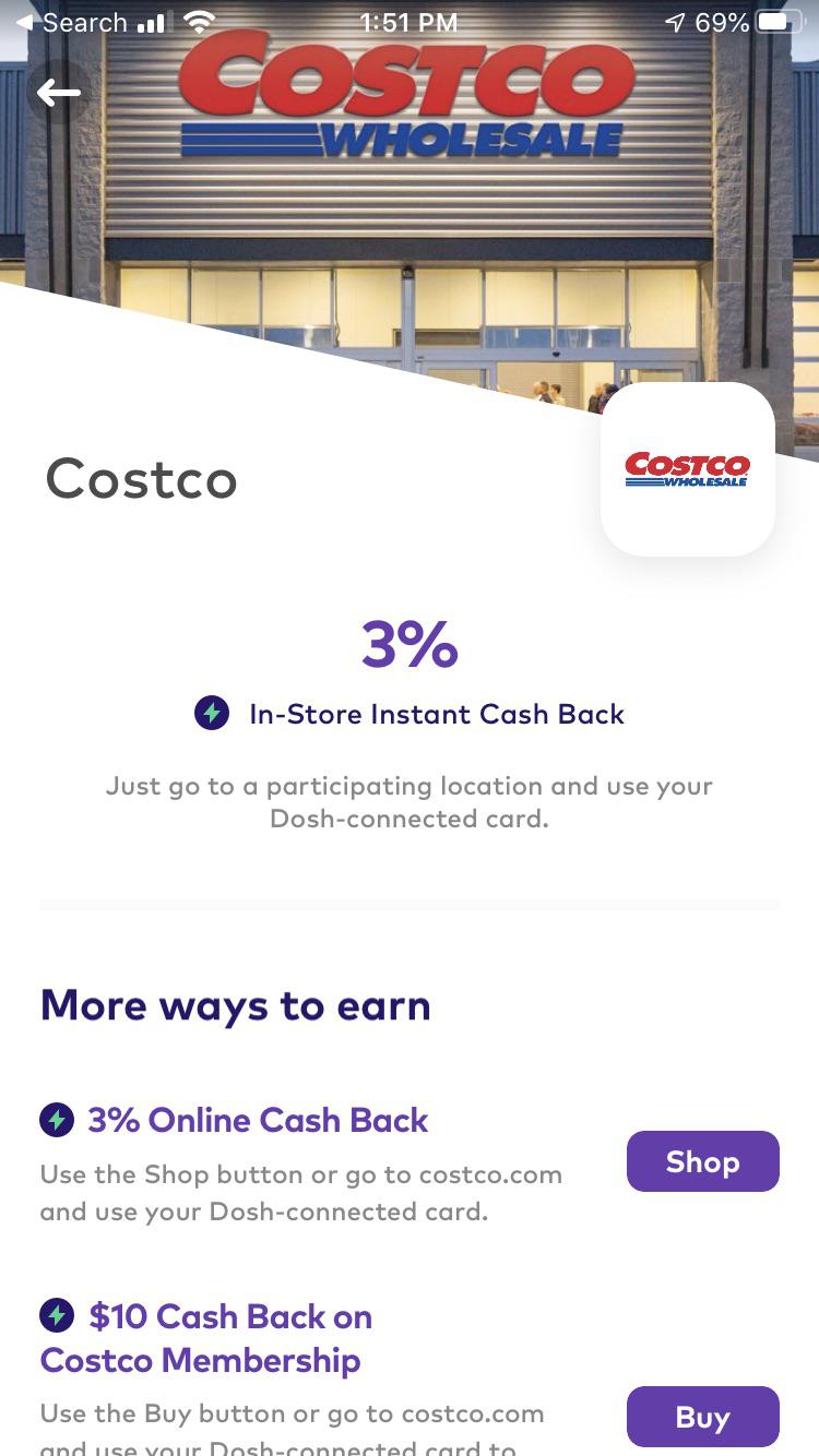 Very surprised to see Costco in the DOSH cashback app. r/Costco