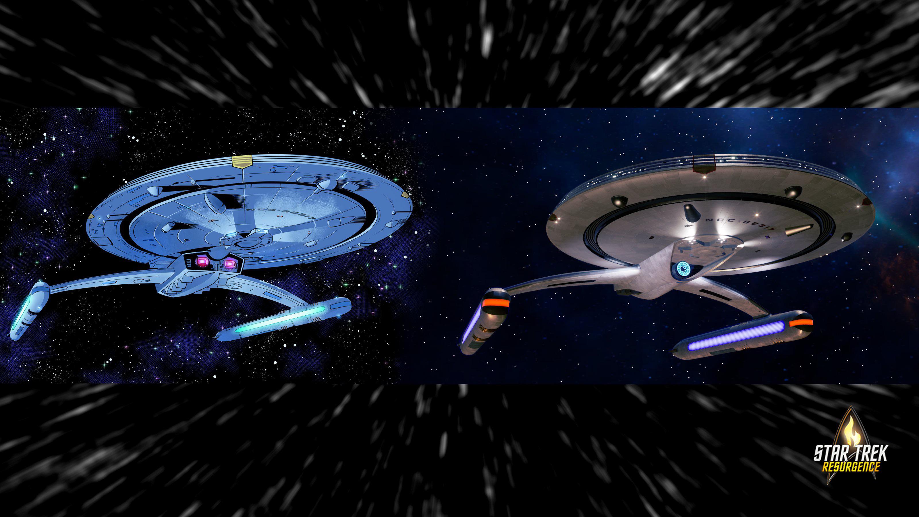 USS Resolute from the new Star Trek Resurgence game. Left is original