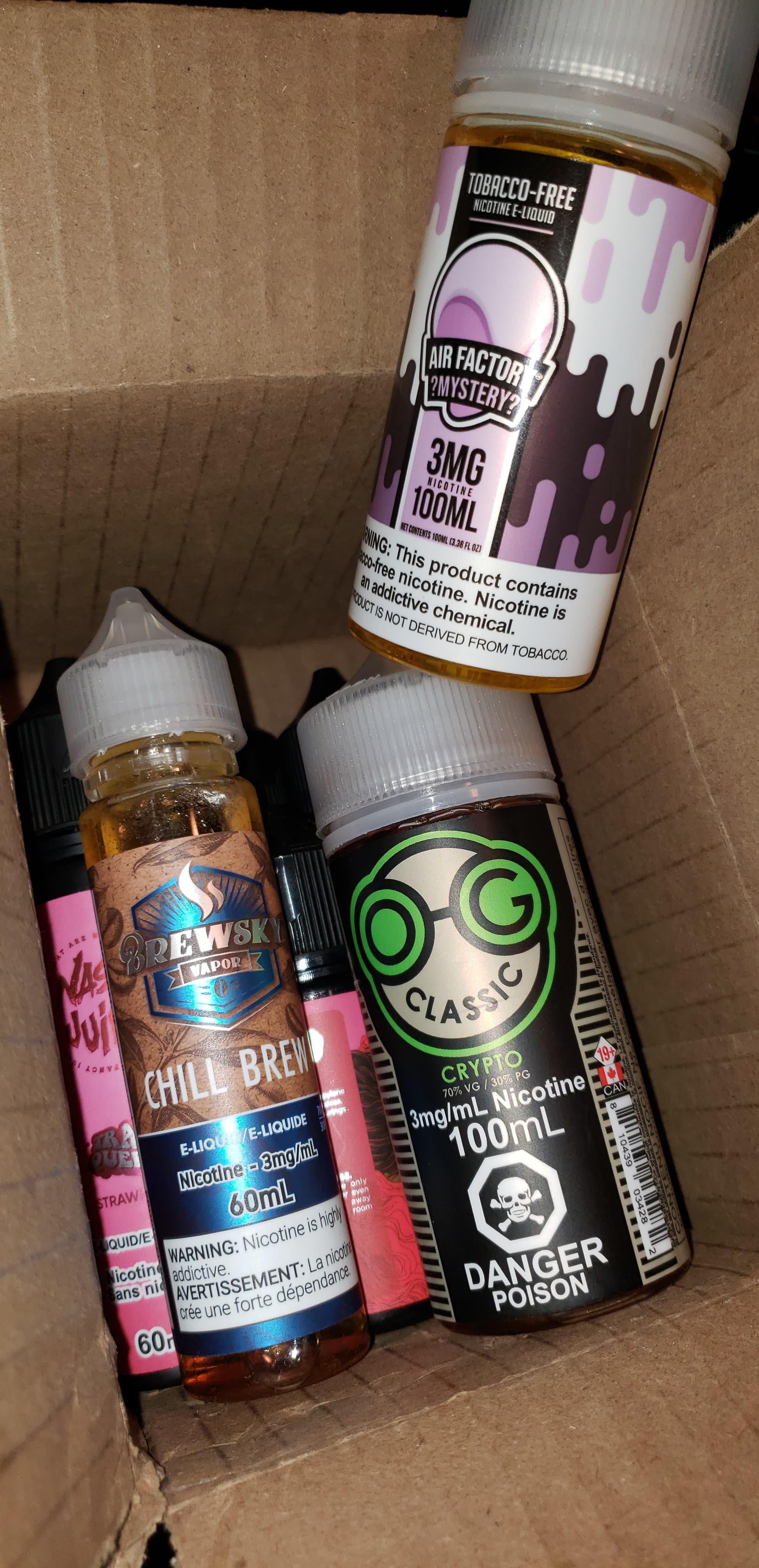 My box of "Never Again" juices. What are some juices you hate and why