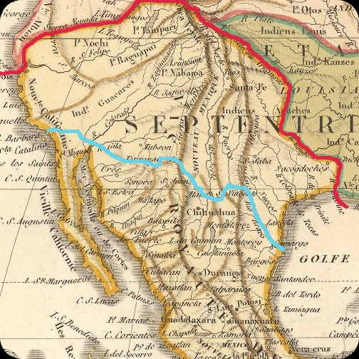 Map of 1819 the border between the decadent Viceroyalty of New Spain