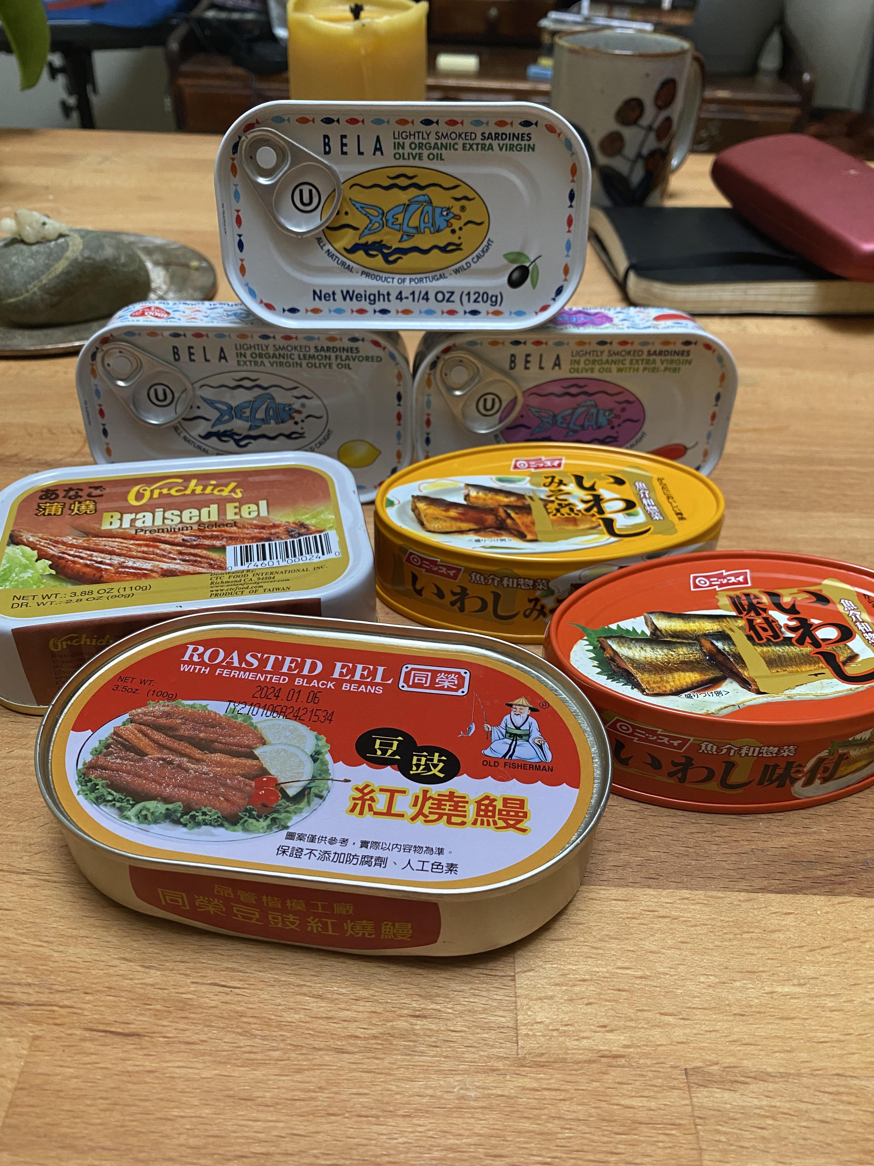 My sardine and eel haul from yesterday. First time trying canned eel