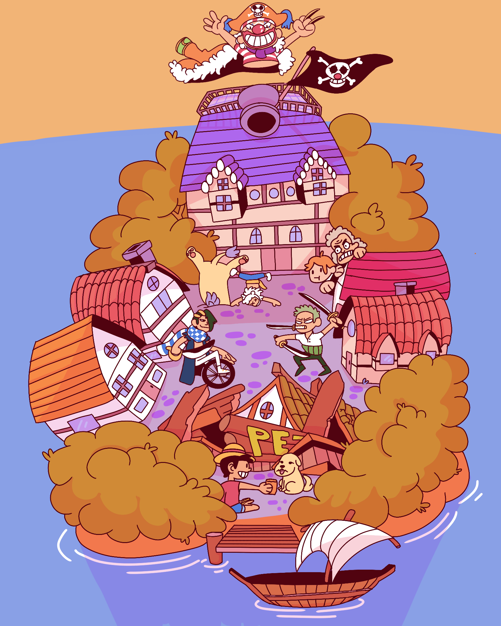 Chapter 2 Orange Town 🍊🔴 Buggy the Clown appears. r/OnePiece