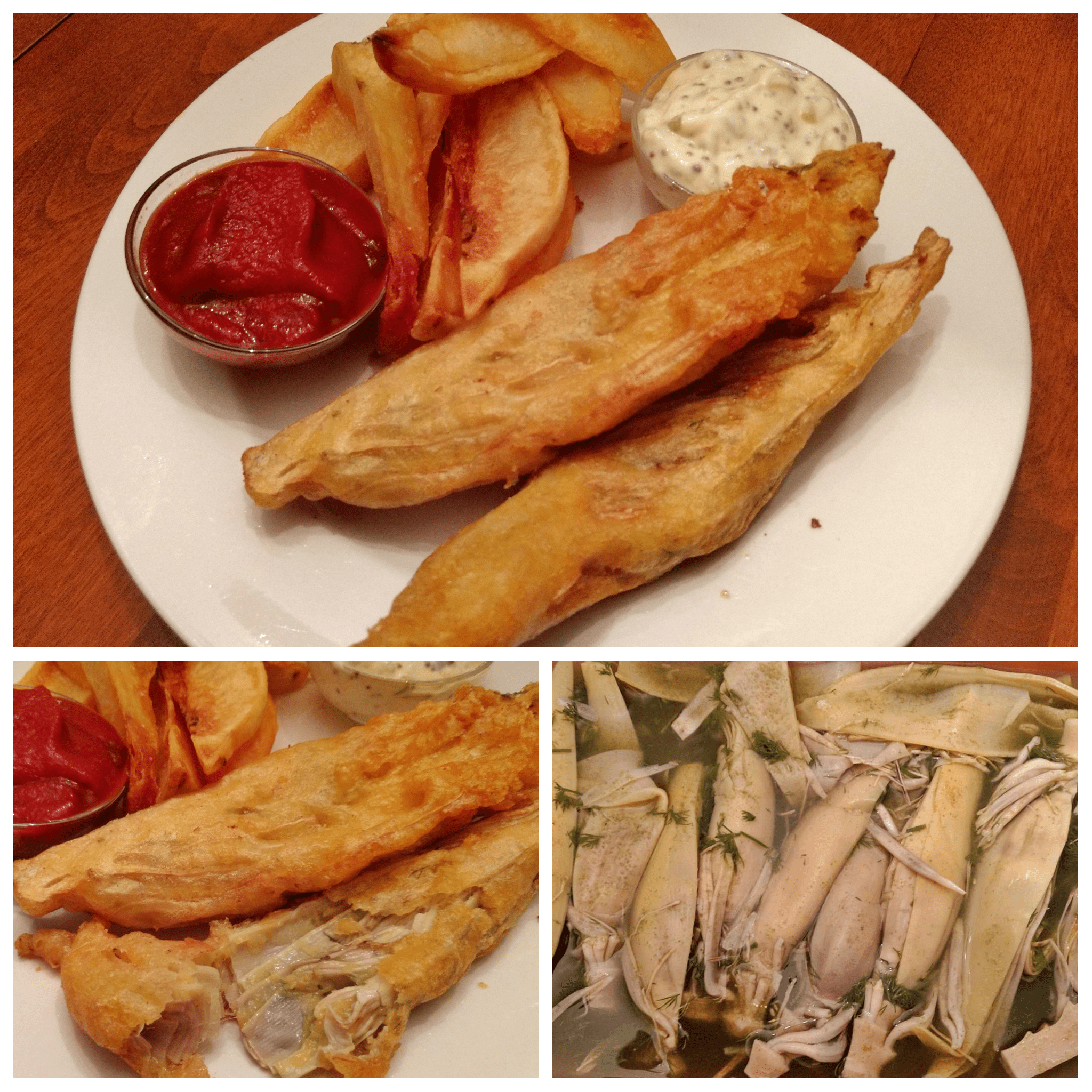 Flowers & Chips! A vegan take on fish & chips w/ banana blossoms. r