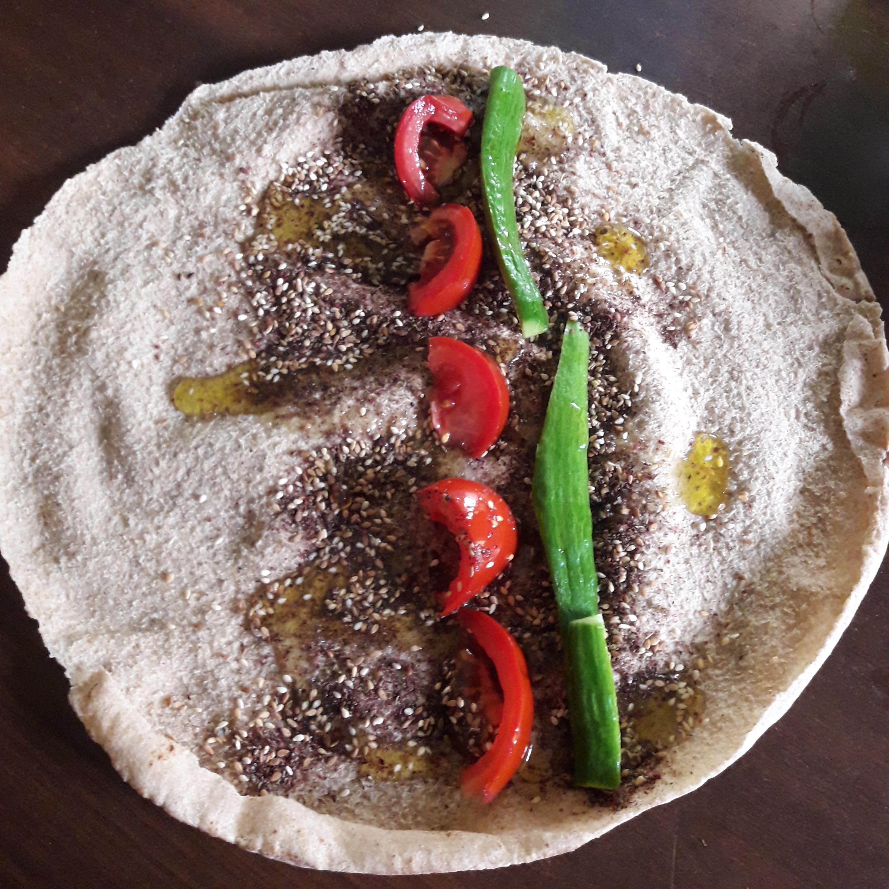 [Homemade] Zaatar (thyme), olive oil, Arabic bread wrap r/food