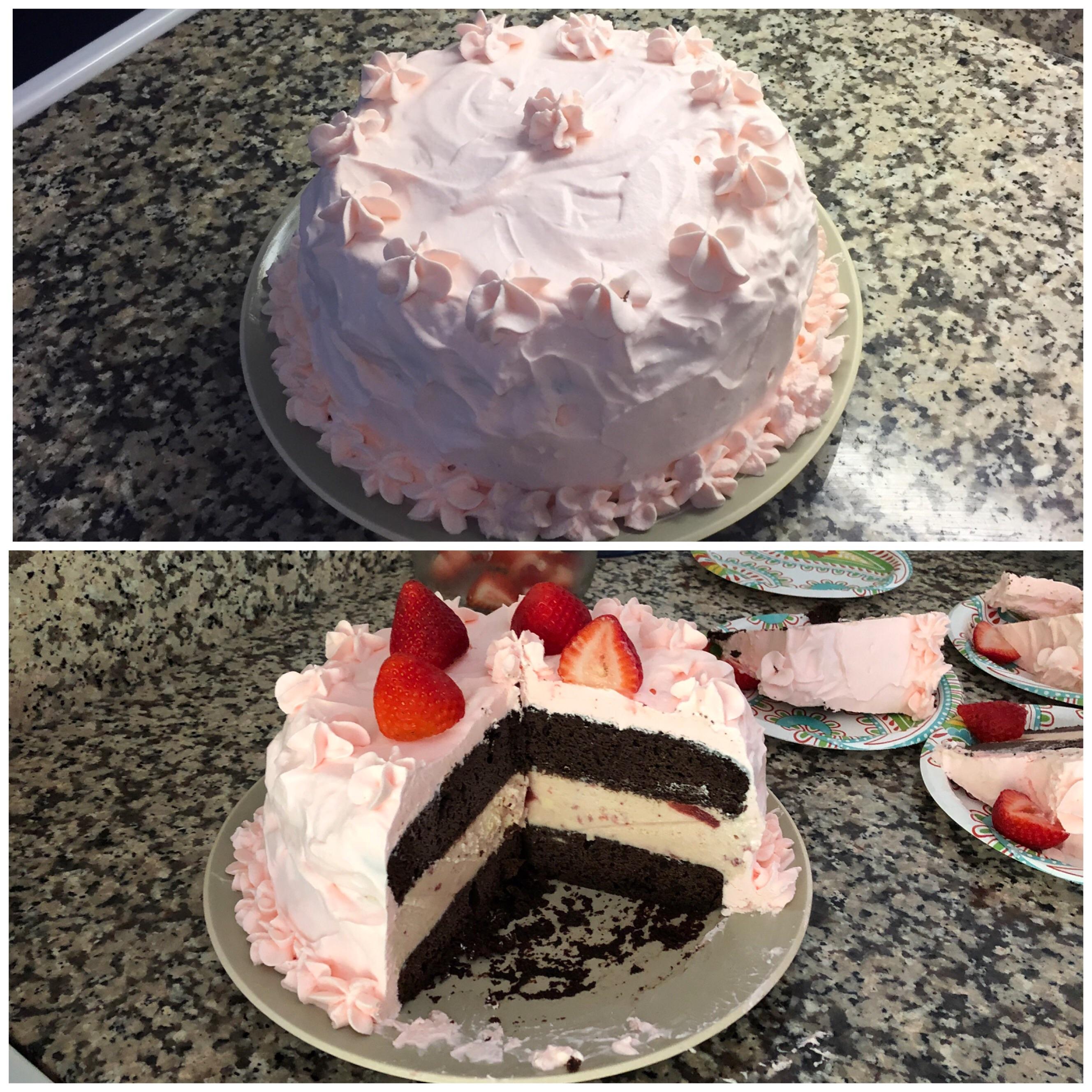 Chocolate Strawberry Ice Cream Cake with whipped cream frosting for my