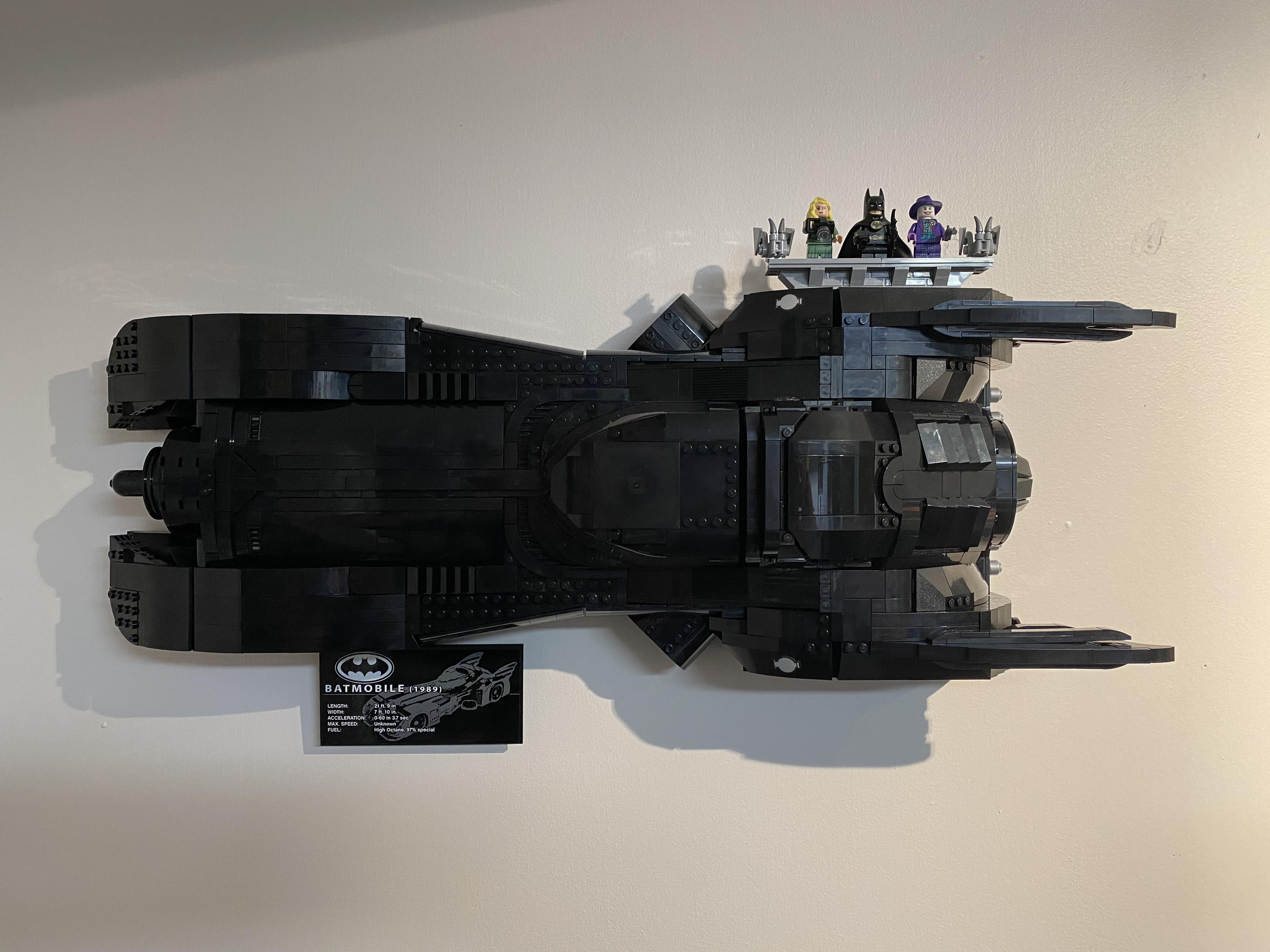 Wall mounted the 1989 Batmobile with my 3D printed technic pin mounts. lego