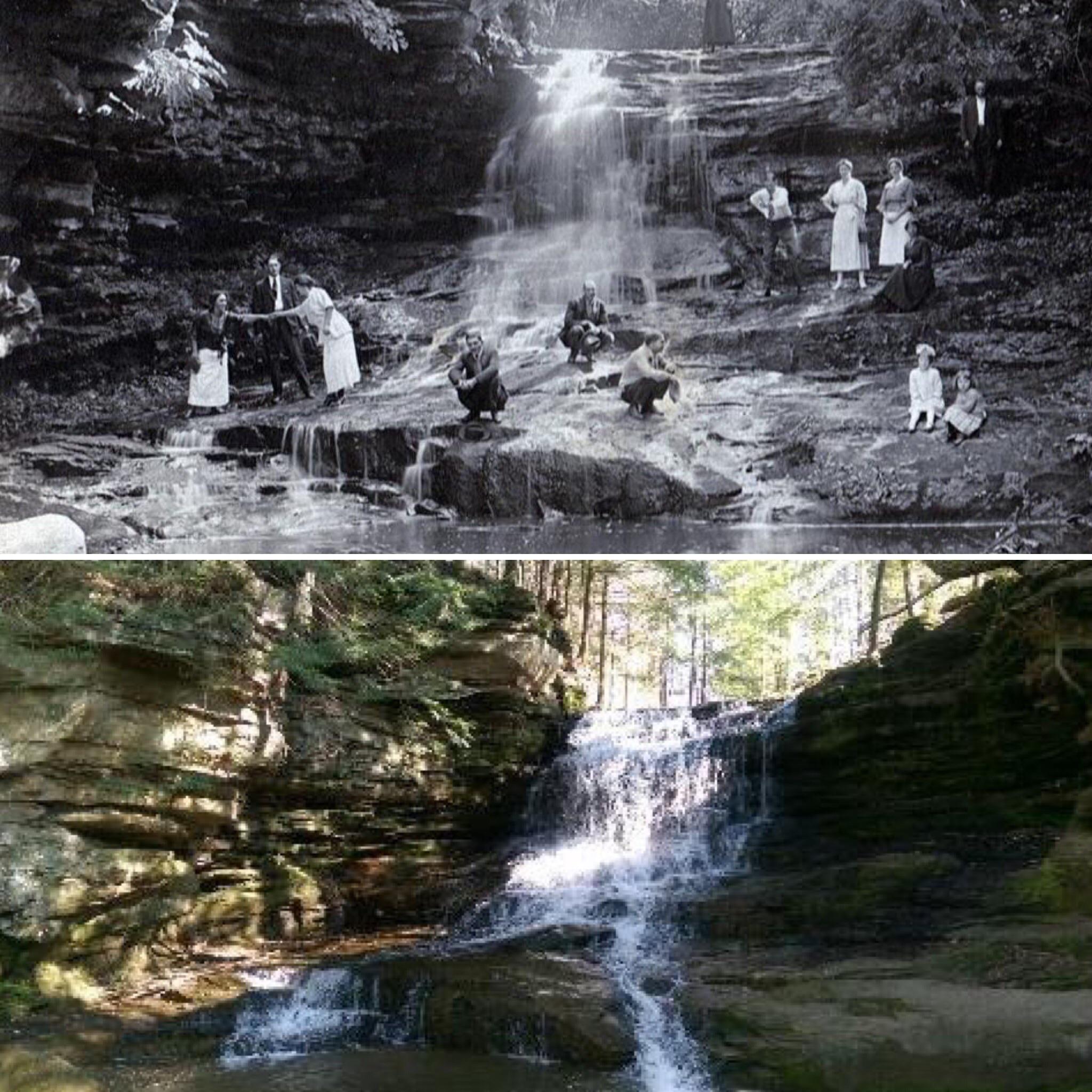Honey Run Falls, Kokosing River, Knox County OH 1910 and present r