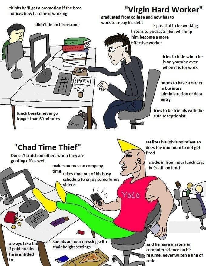 Virgin Hard Worker VS Chad Time Thief justneckbeardthings