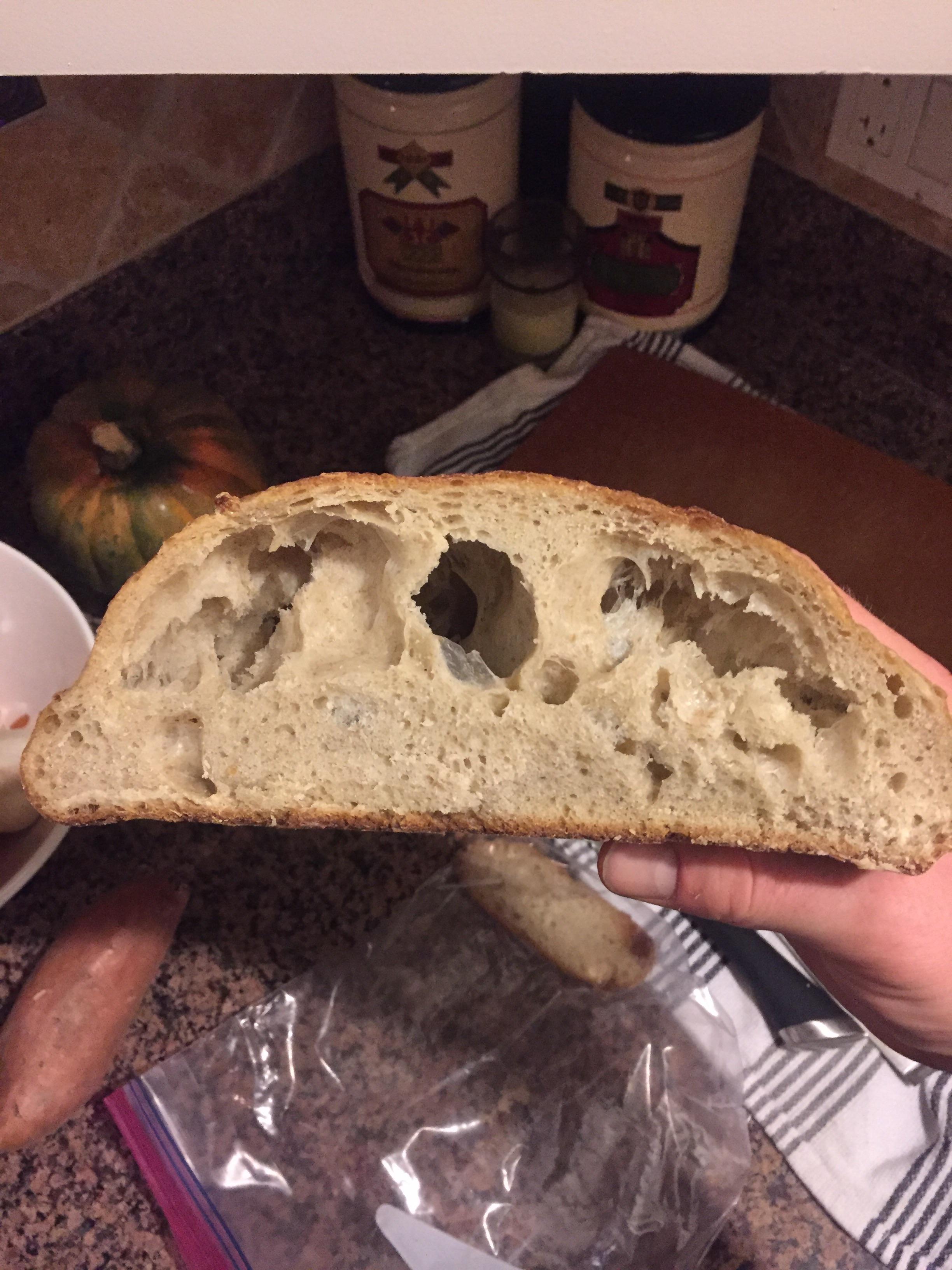 Help! My sourdough bread has too many large holes in the top half of