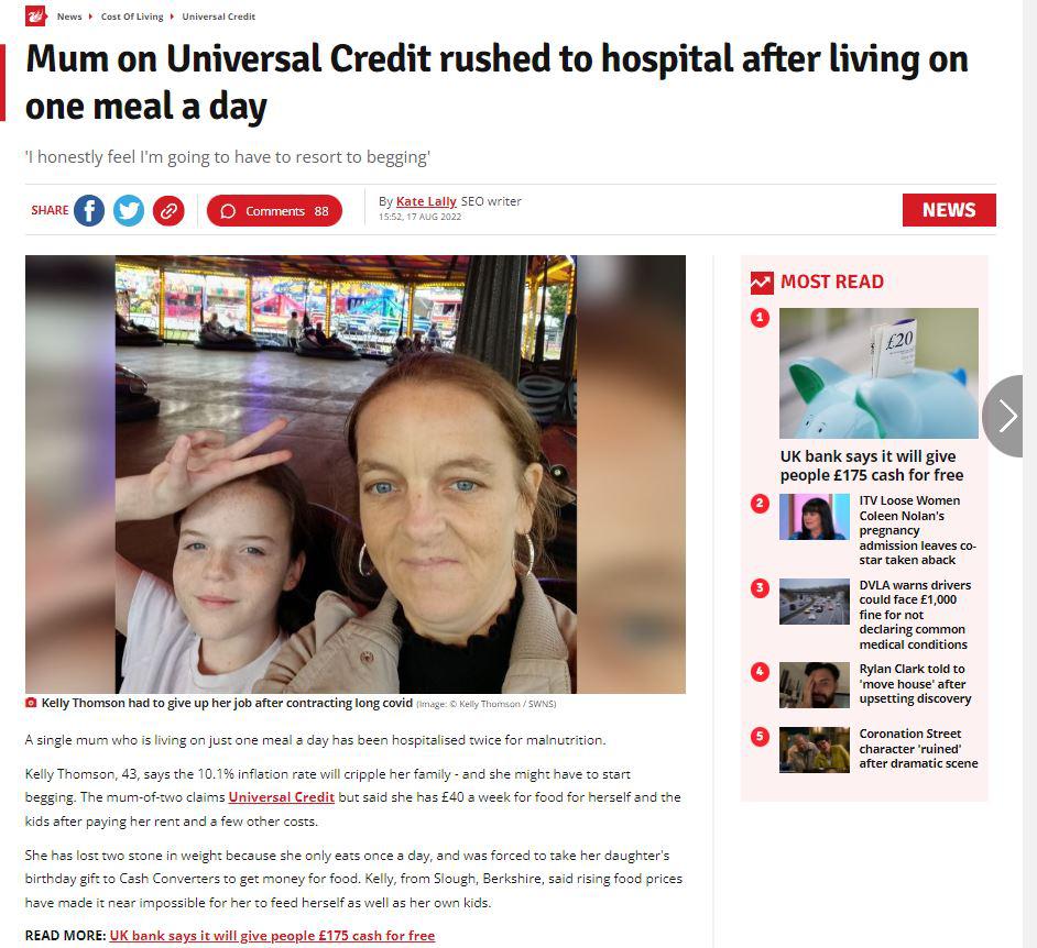 UK NEWS Mum on Universal Credit rushed to hospital after living on