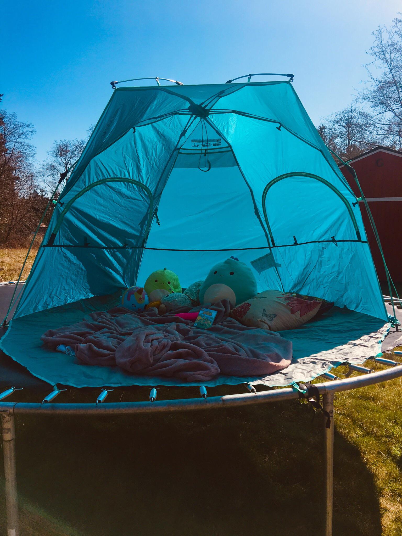 I set up my fort on the trampoline for my Animal Crossing playday! r