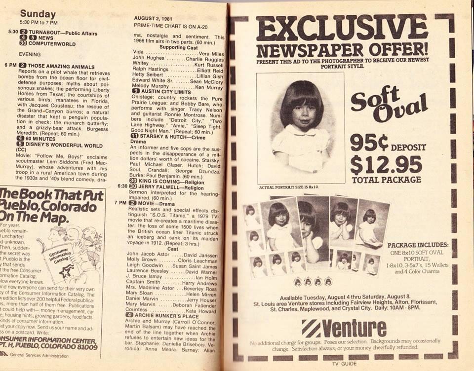 TV Guide listing (St Louis area) Sunday, August 2nd 1981 r/80s