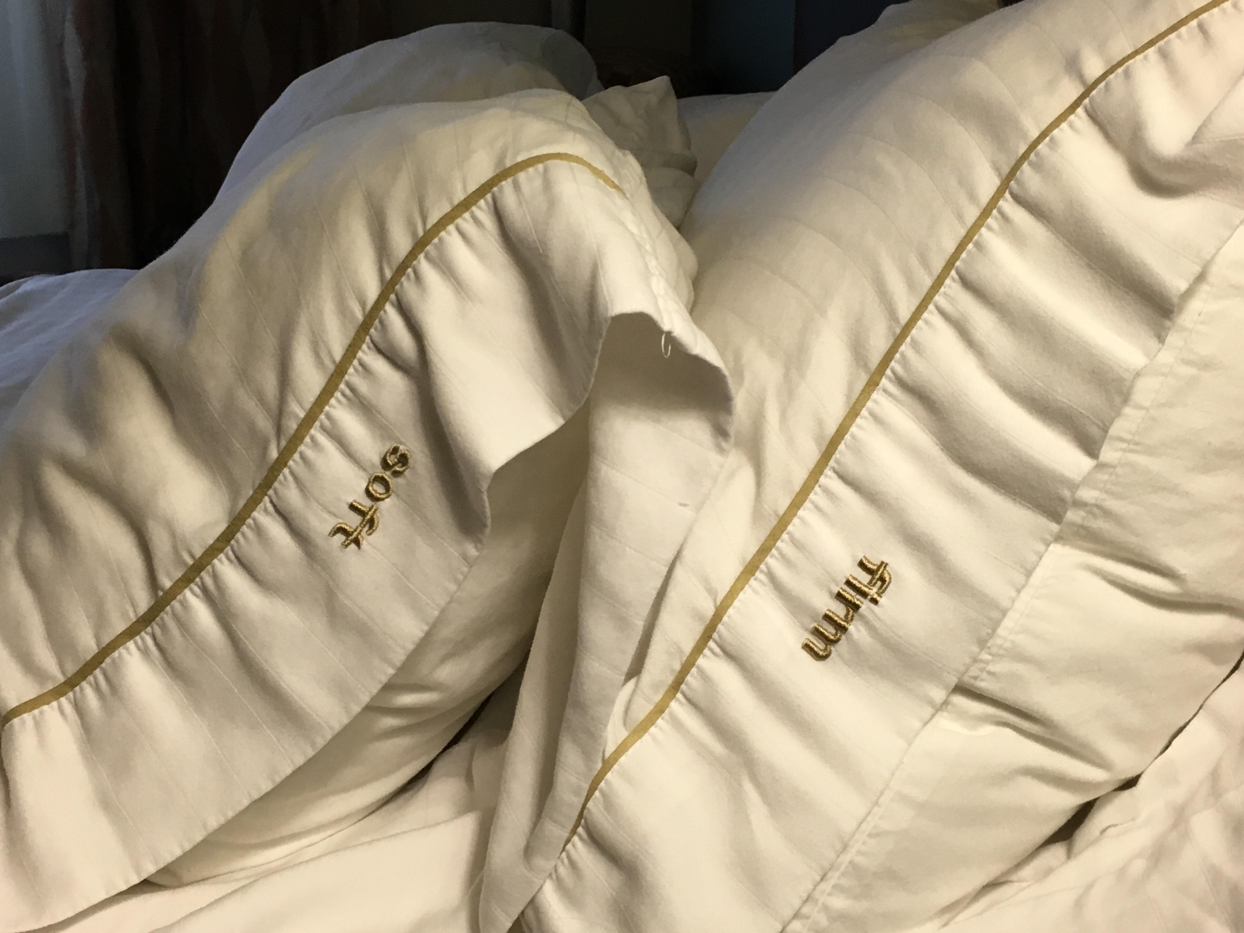 The pillows at this hotel are labeled by their firmness. r