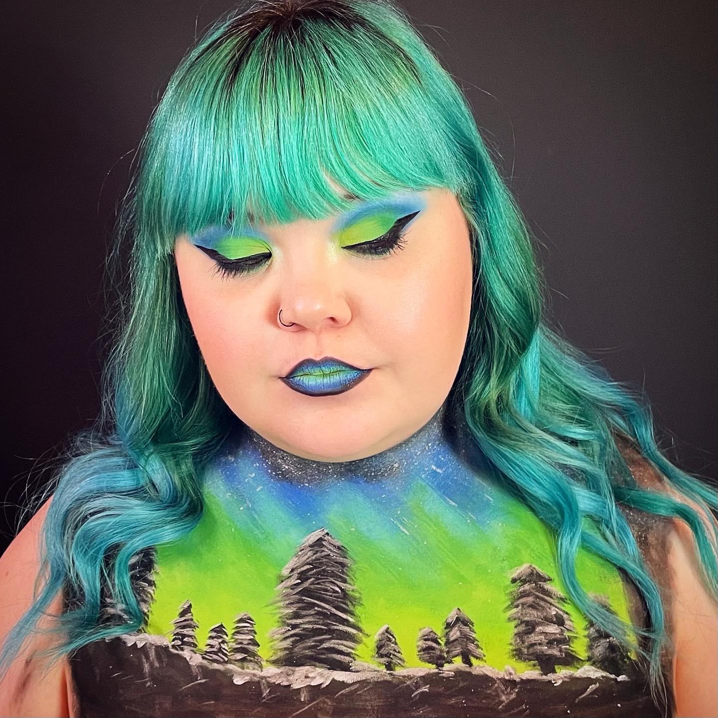 Aurora Borealis body paint and makeup look r/UnconventionalMakeup
