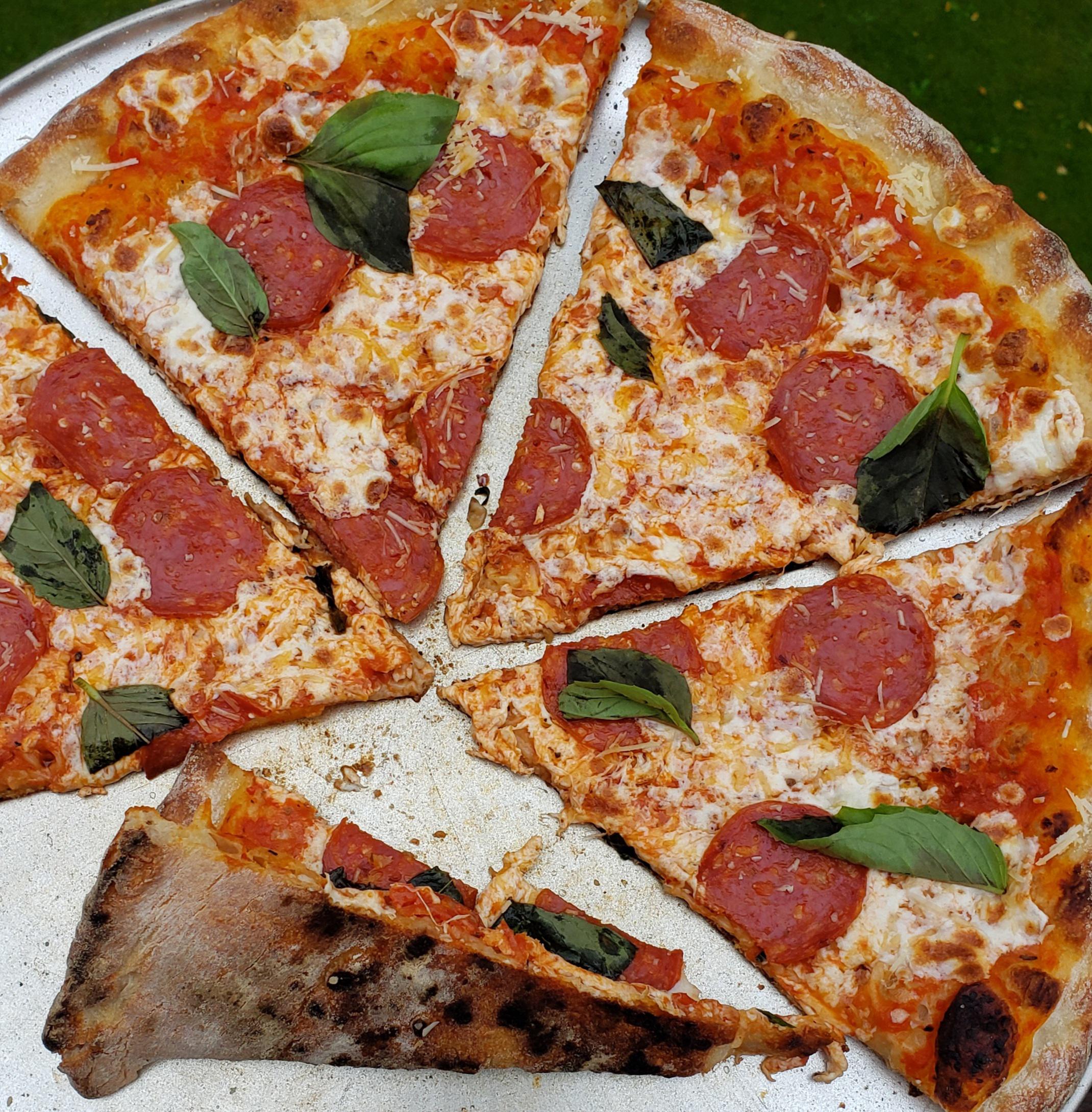 [HOMEMADE] Fresh Mozzarella Pizza with Hot Soppressata and Fresh Basil