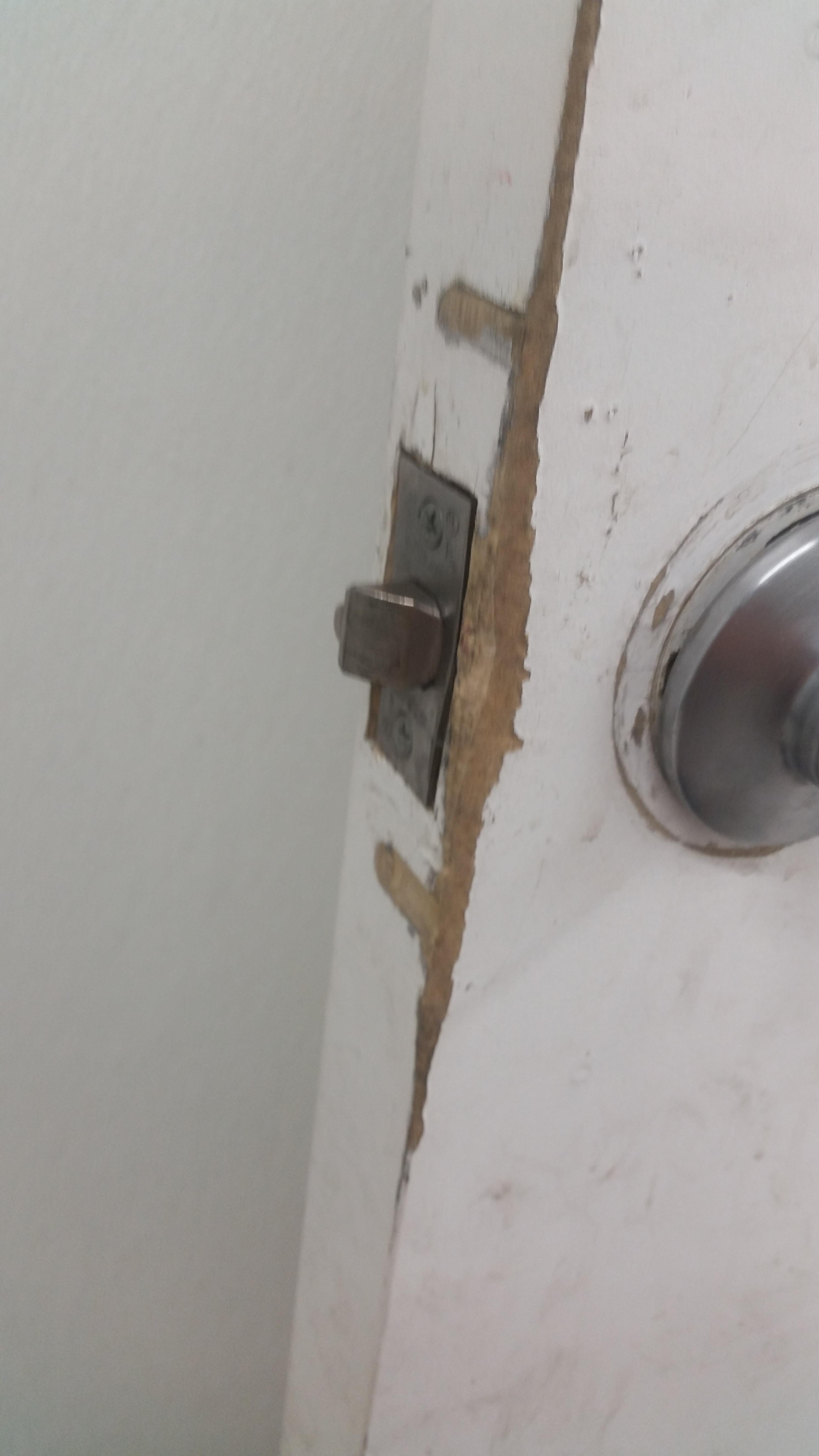 Handle broke off and employees have been carding the door open r