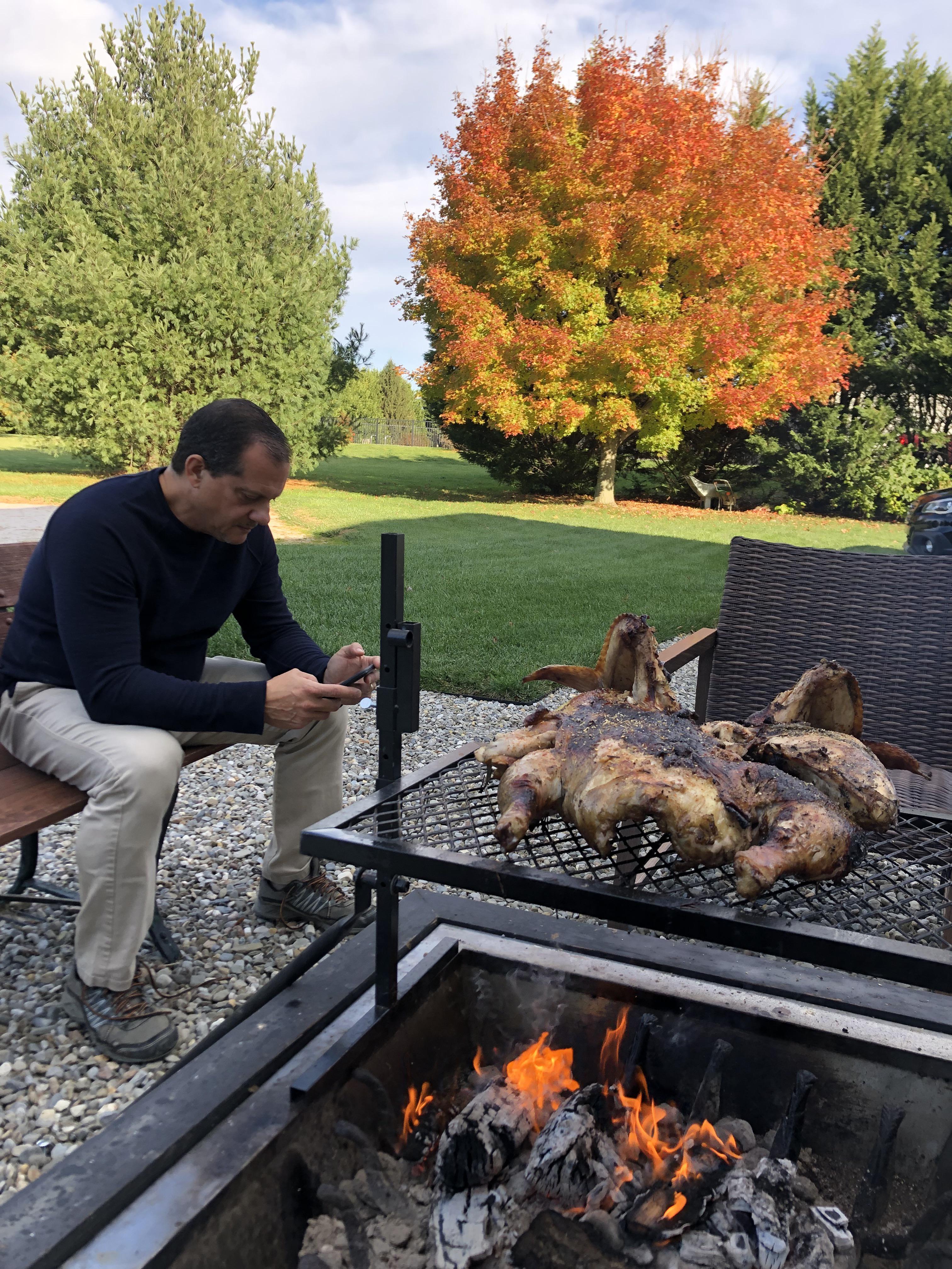 [Homemade] Spatchcock turkey over open fire r/BobsBurgers