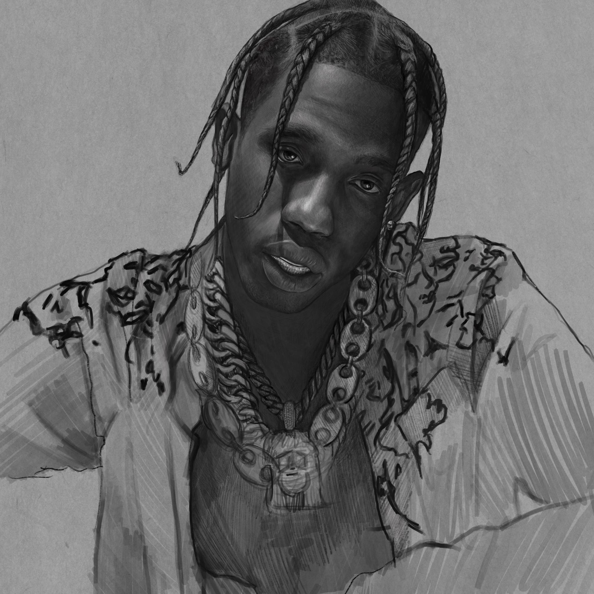 Travis Scott drawing finished sketches