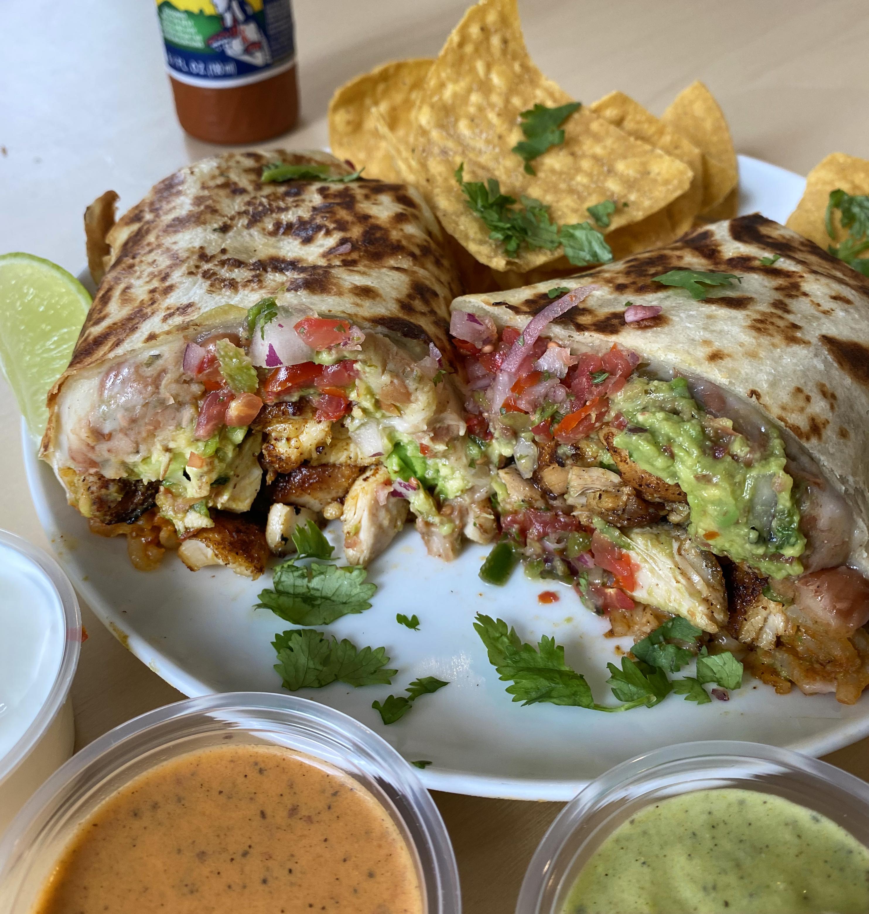 [Homemade] Burrito with grilled chicken/refried beans/red rice/jack