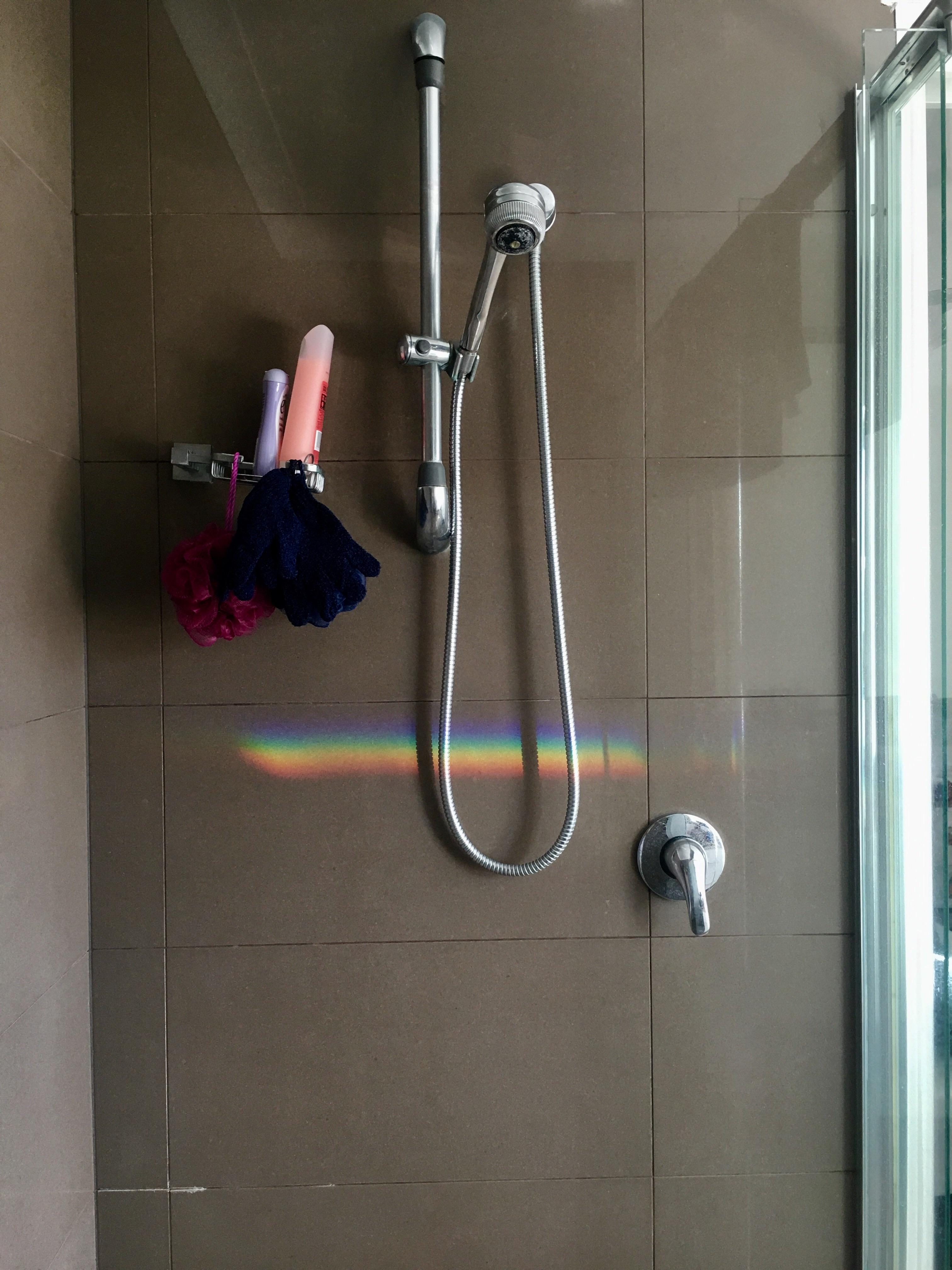 My shower is opposite a window and next to a mirror. Every morning