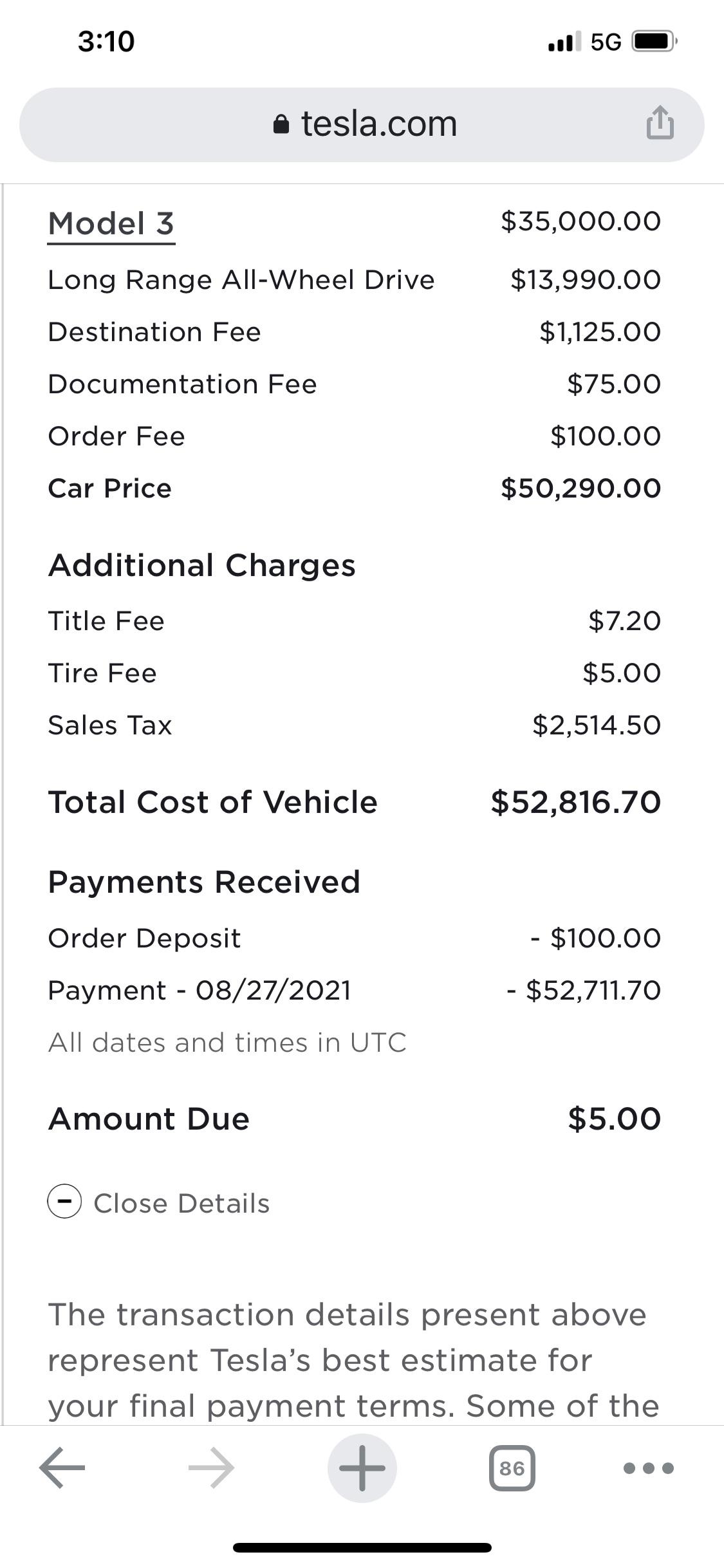 Thought I got my Model 3 paid for.. then a 5 “tire fee” just popped up