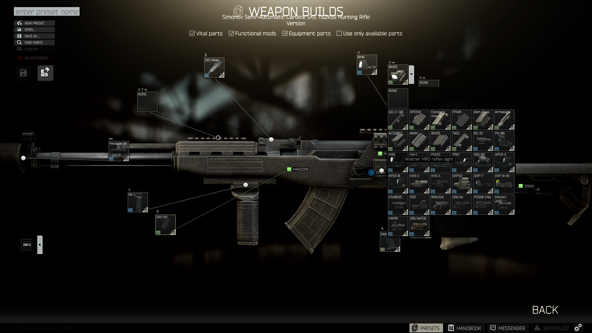 We should be able to Right click inspect parts in the edit presets