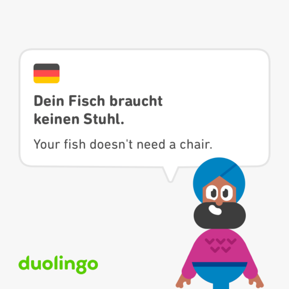 …ok i won’t give my fish a chair duolingo